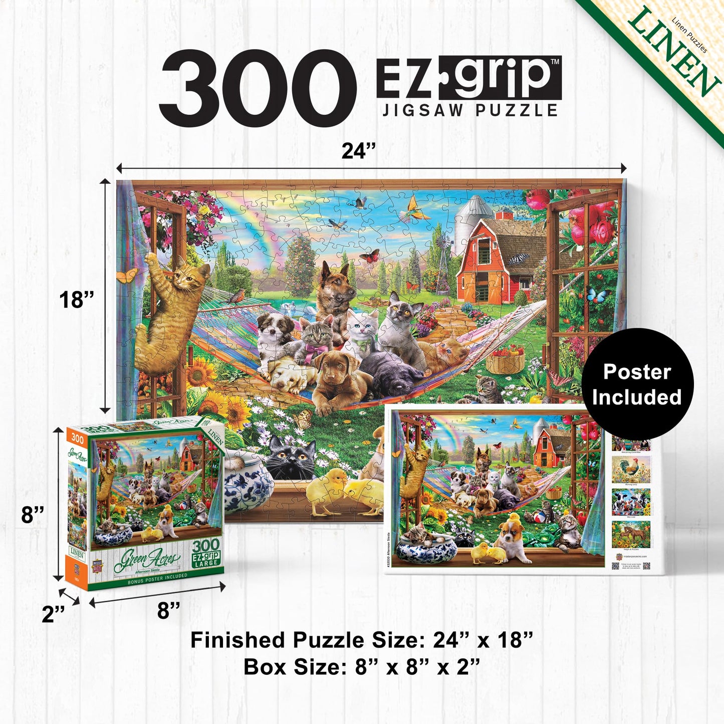 MasterPieces - 300 Piece Jigsaw Puzzle, Large EZ Grip Shapes, Afternoon Siesta, Fun for Adults, Seniors, Family, Kids, Matte Finish, 18"x24"