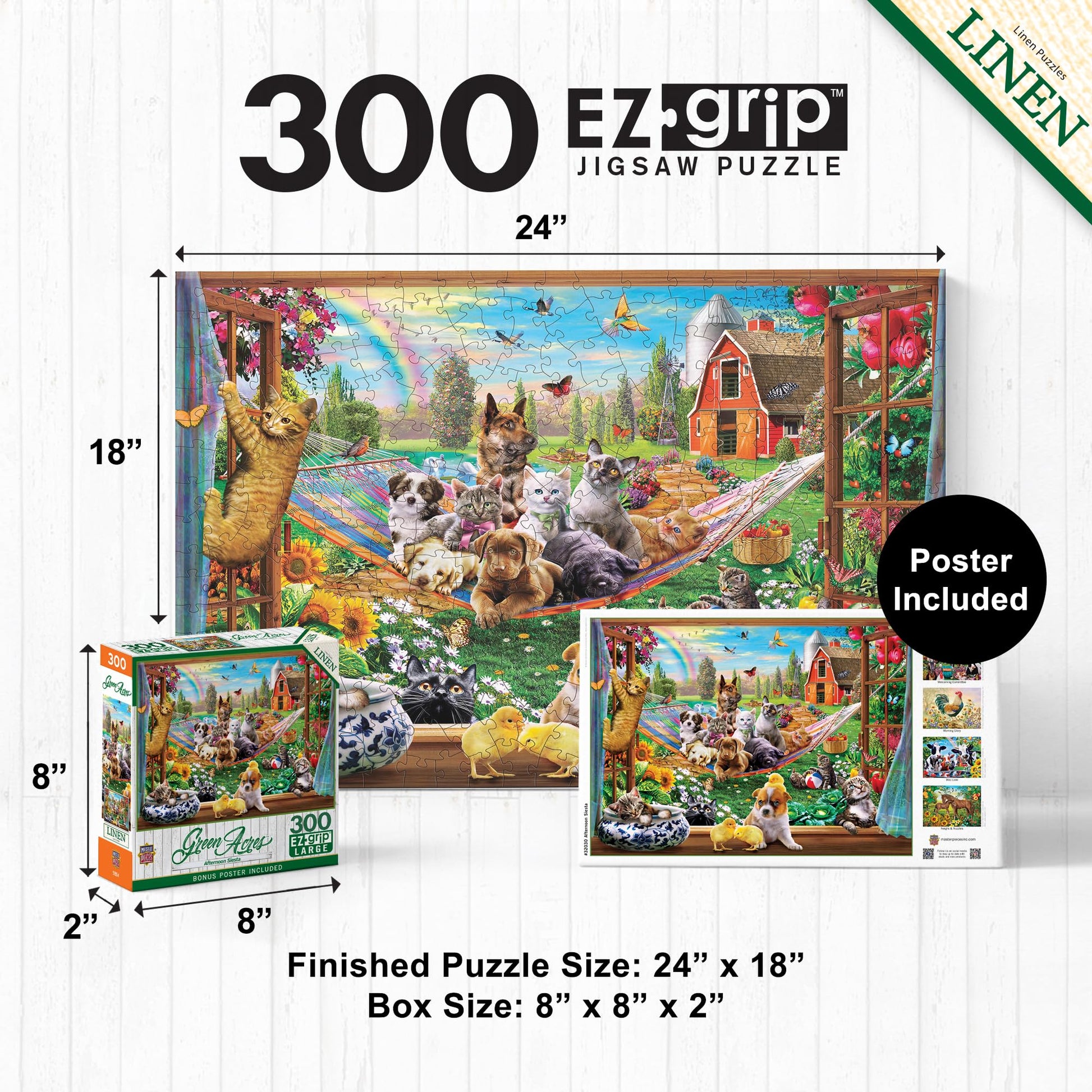 MasterPieces - 300 Piece Jigsaw Puzzle, Large EZ Grip Shapes, Afternoon Siesta, Fun for Adults, Seniors, Family, Kids, Matte Finish, 18"x24"