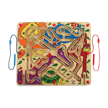 Hape Zoo’m Magnetic Wooden Bead Maze Puzzle | Durable Two Player Wooden Puzzle Toy for Toddlers, Fun Filled Traveling Entertainment