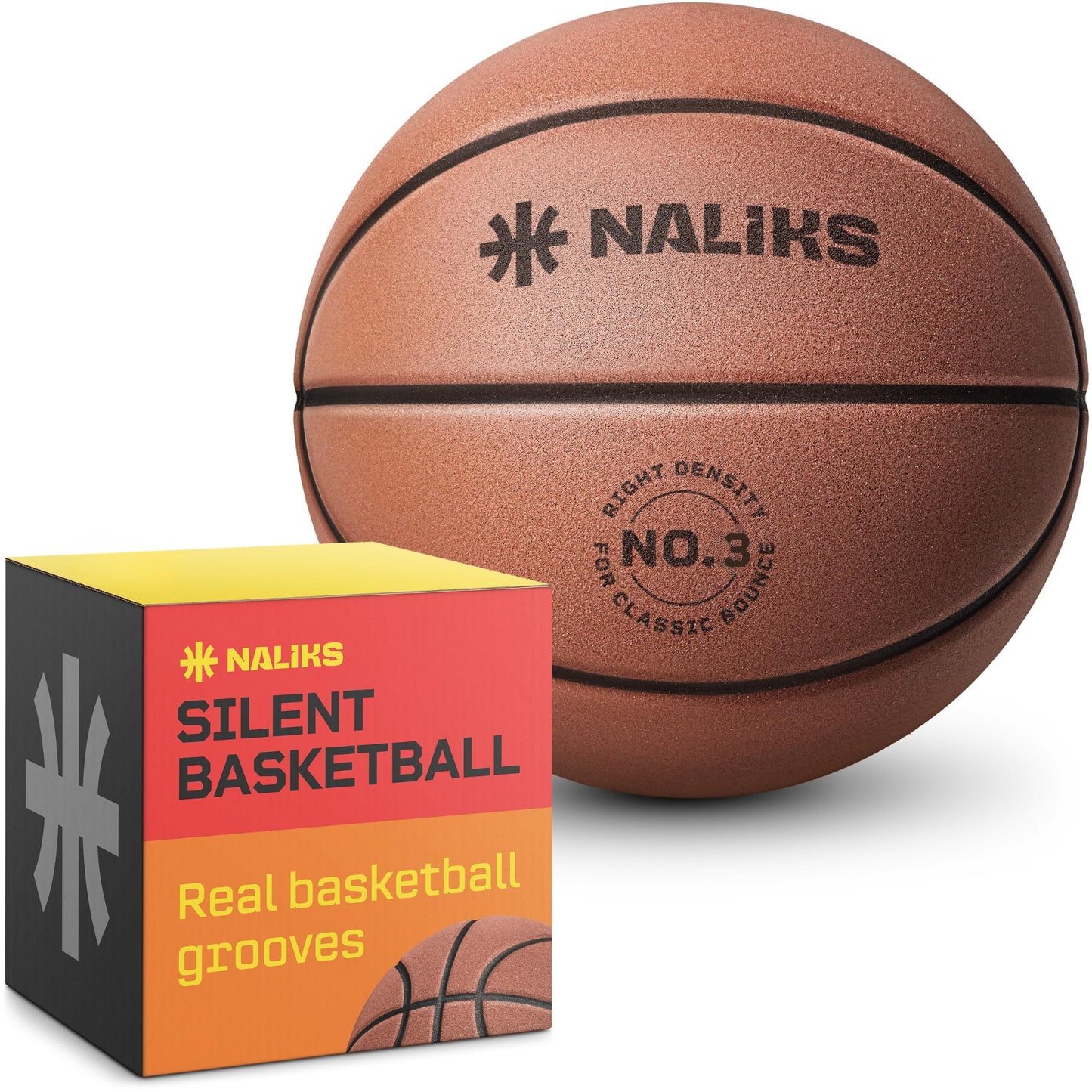 NALIKS Silent Basketball Size 3, 22” - Airless Indoor Basketball | Gift Box Included, Pro PU Foam Basket Ball, for Quiet Dribbling Indoor, Real
