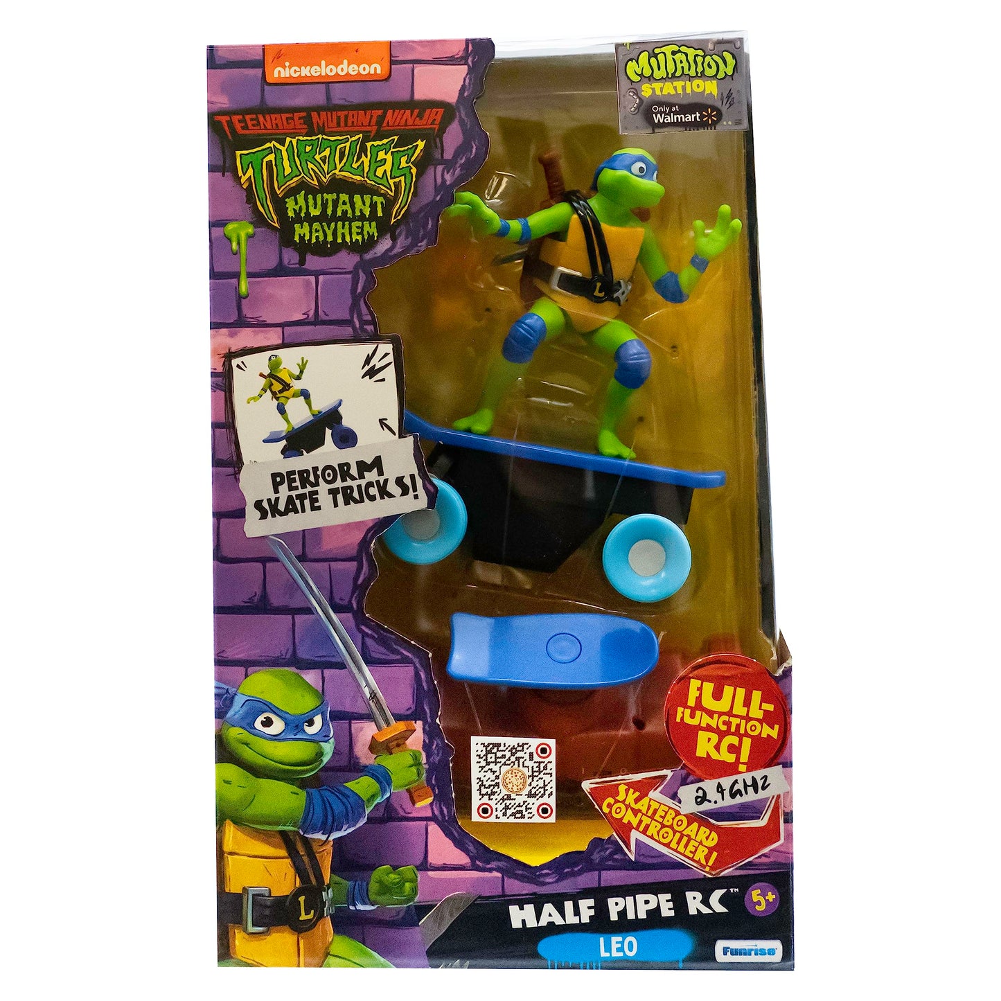 TEENAGE MUTANT NINJA Turtles Toy, Leonardo Half Pipe RC Skate Vehicle, 2.4 GHz Skateboard Controller, Mutant Mayhem TMNT Remote Control Toy for Kids