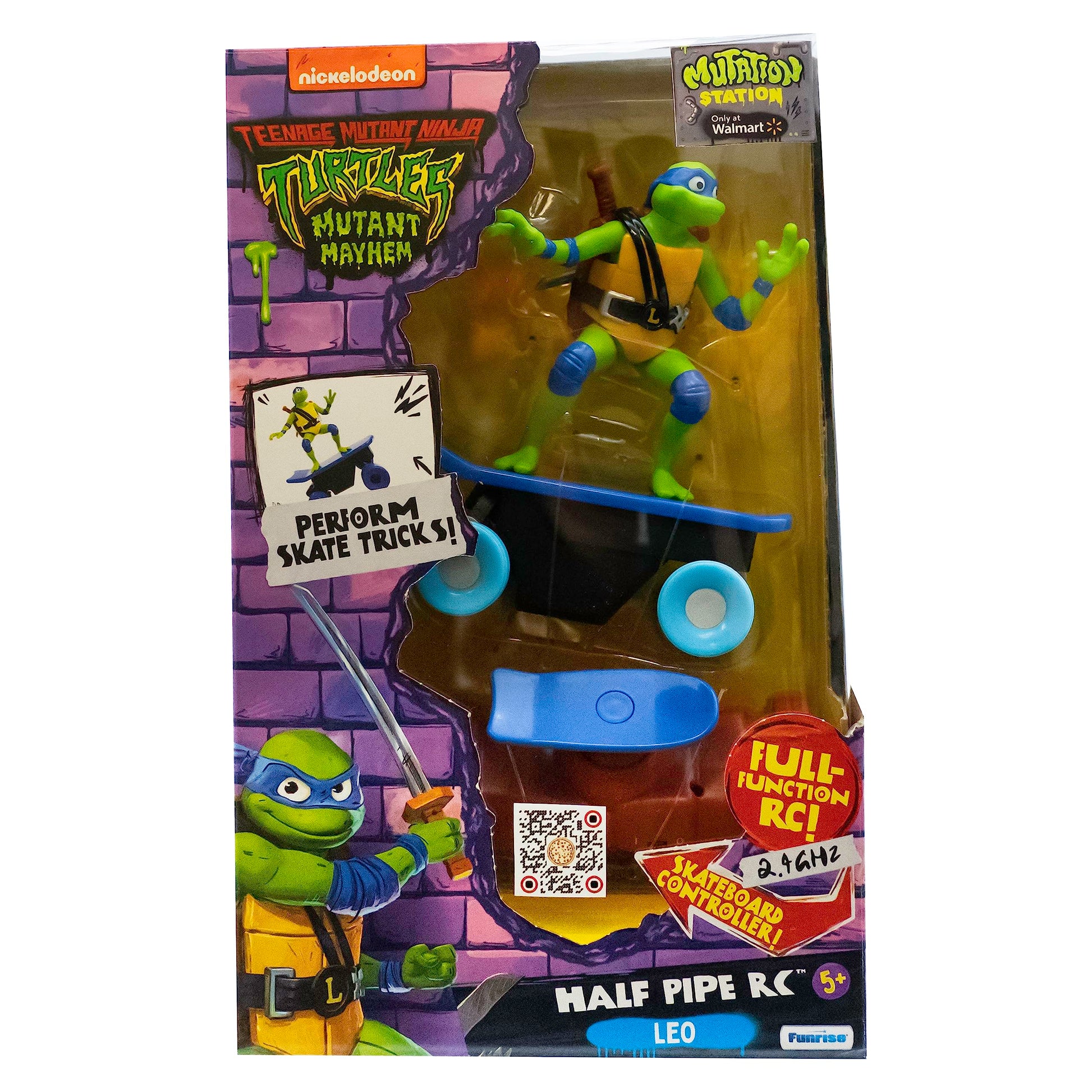 TEENAGE MUTANT NINJA Turtles Toy, Leonardo Half Pipe RC Skate Vehicle, 2.4 GHz Skateboard Controller, Mutant Mayhem TMNT Remote Control Toy for Kids