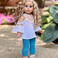 Trendy Girl - 18 inch Doll Clothes - 3 Piece Outfit - White Cotton Blouse, Turquoise Leggings and White Shoes (Dolls Not Included)