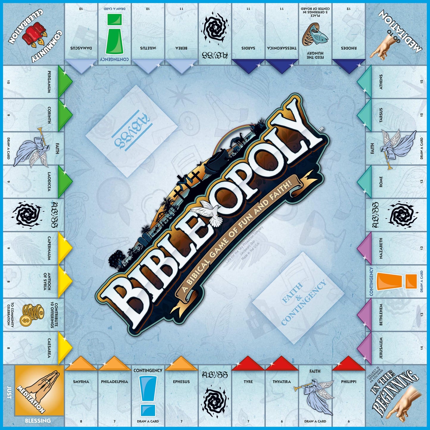 Late for The Sky Bibleopoly Family Board Game - Faith-Based Cooperative Christian Play for 2-6 Players, Ages 8+, Bible History, Build a Church