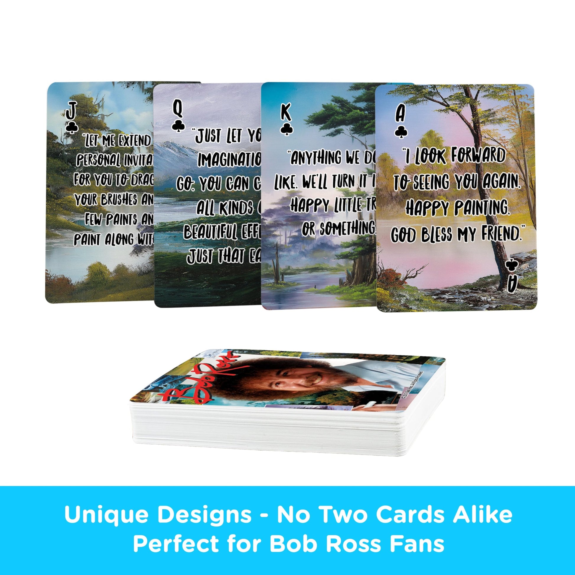 AQUARIUS Bob Ross Quotes Playing Cards Standard Size - Themed Novelty Deck with 52 Unique Painting Designs - Collectible Merchandise Gift for Teens