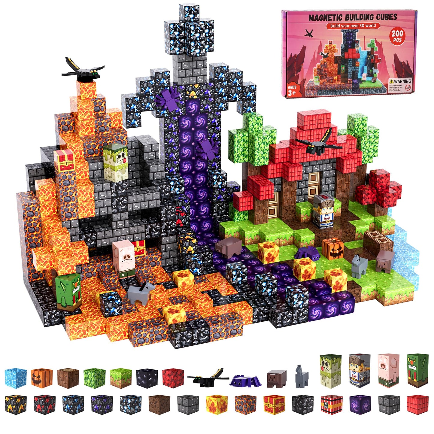 Fitrobust 200PCS Magnetic Blocks, Magnetic Building Blocks, 0.78in Magnetic Building Cubes, STEM Game Stacking Toys for Kids, Birthday Gifts for Boys