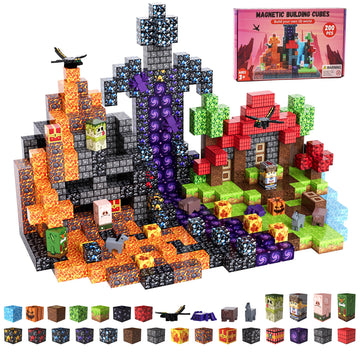 Fitrobust 200PCS Magnetic Blocks, Magnetic Building Blocks, 0.78in Magnetic Building Cubes, STEM Game Stacking Toys for Kids, Birthday Gifts for Boys