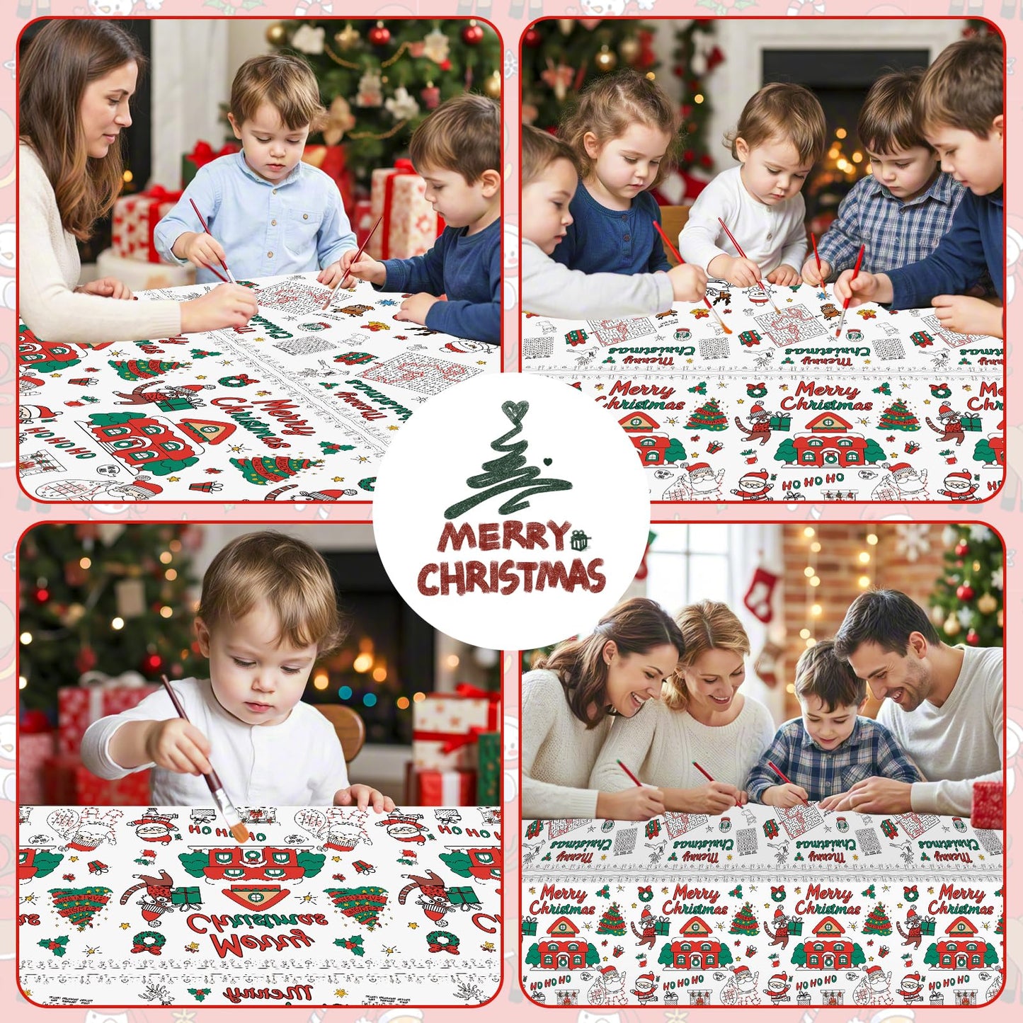 Christmas Coloring Tablecloth - Giant Paper Xmas Colorable Table Cloth, Jumbo Merry Christmas Coloring Table Cover Poster Activities Games Crafts