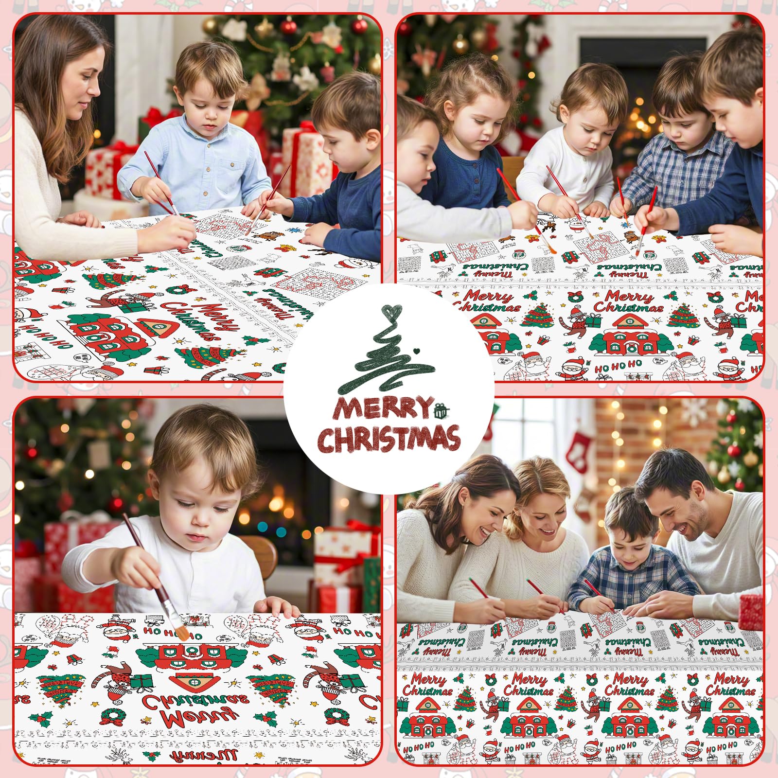 Christmas Coloring Tablecloth - Giant Paper Xmas Colorable Table Cloth, Jumbo Merry Christmas Coloring Table Cover Poster Activities Games Crafts