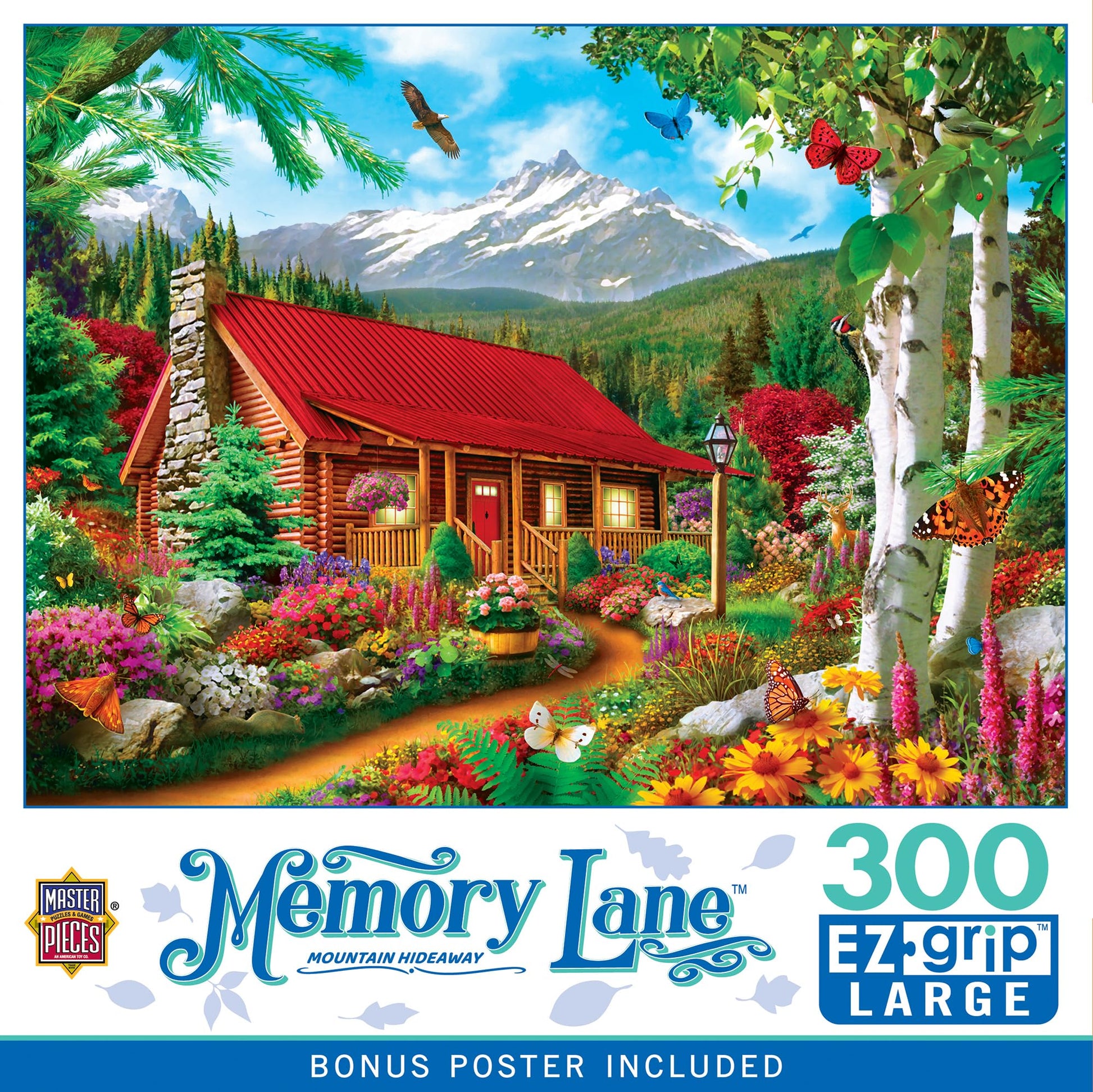 MasterPieces - 300 Piece Jigsaw Puzzle, Large EZ Grip Shapes, Mountain Hideaway, Fun for Adults, Seniors, Family, Kids, Non-Glare Finish, 18"x24"