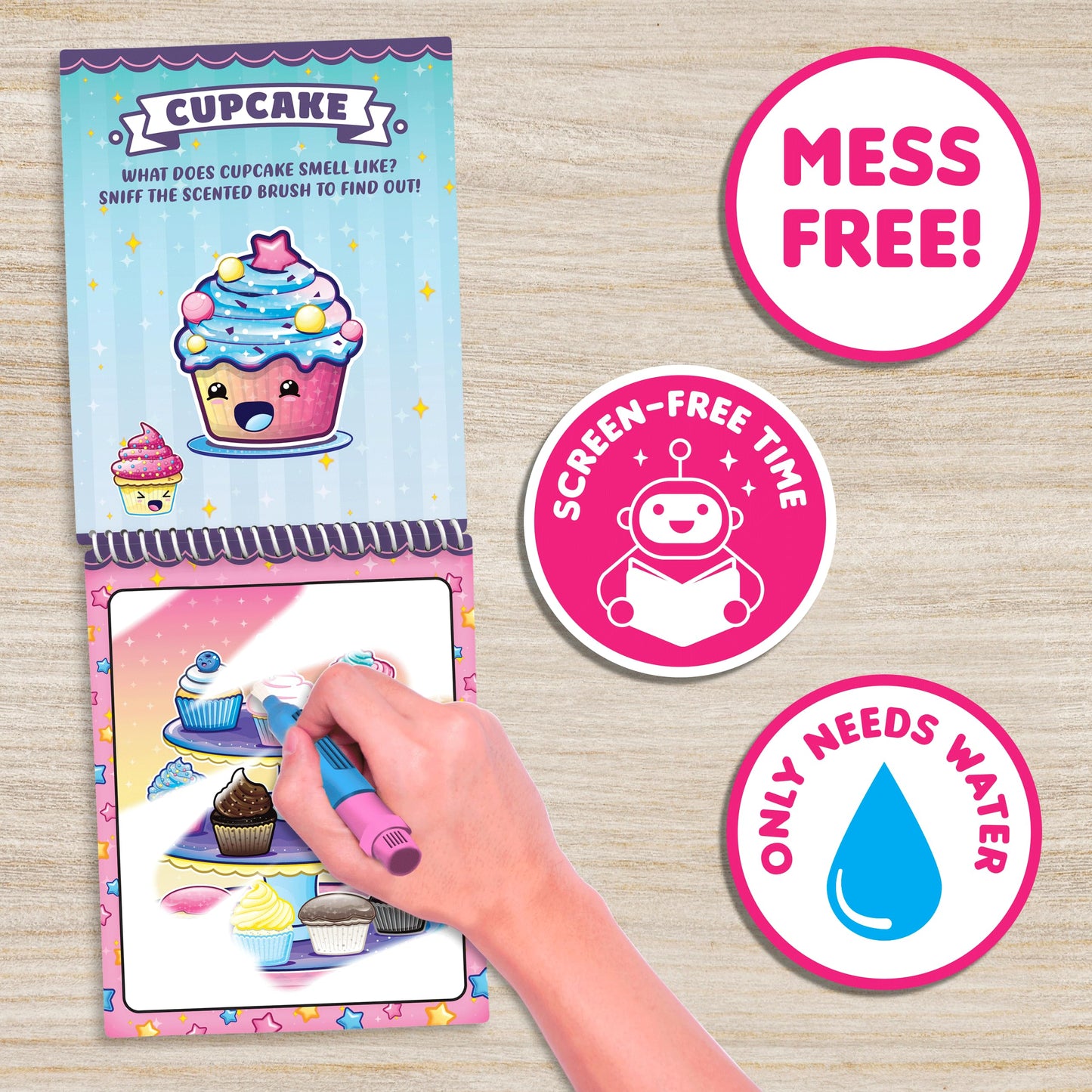 Water Magic (Cupcake & Donut) - Patented Gourmet Scented Reusable Water Reveal Coloring Book for Kids - Mess Free with Water Activity, Scented Water