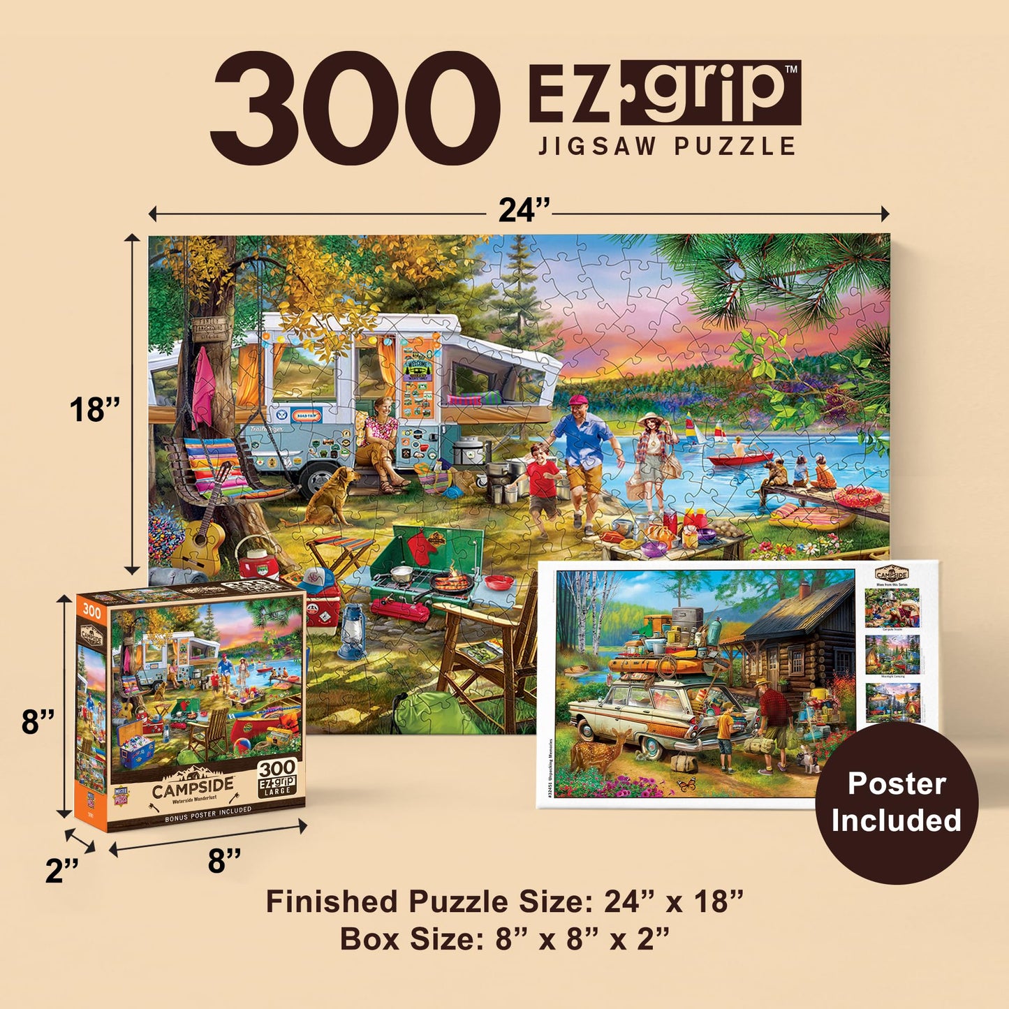 MasterPieces - 300 Piece Jigsaw Puzzle, Large EZ Grip Shapes, Waterslide Wanderlust, Fun for Adults, Seniors, Family, Kids, Non-Glare Finish, 18"x24"