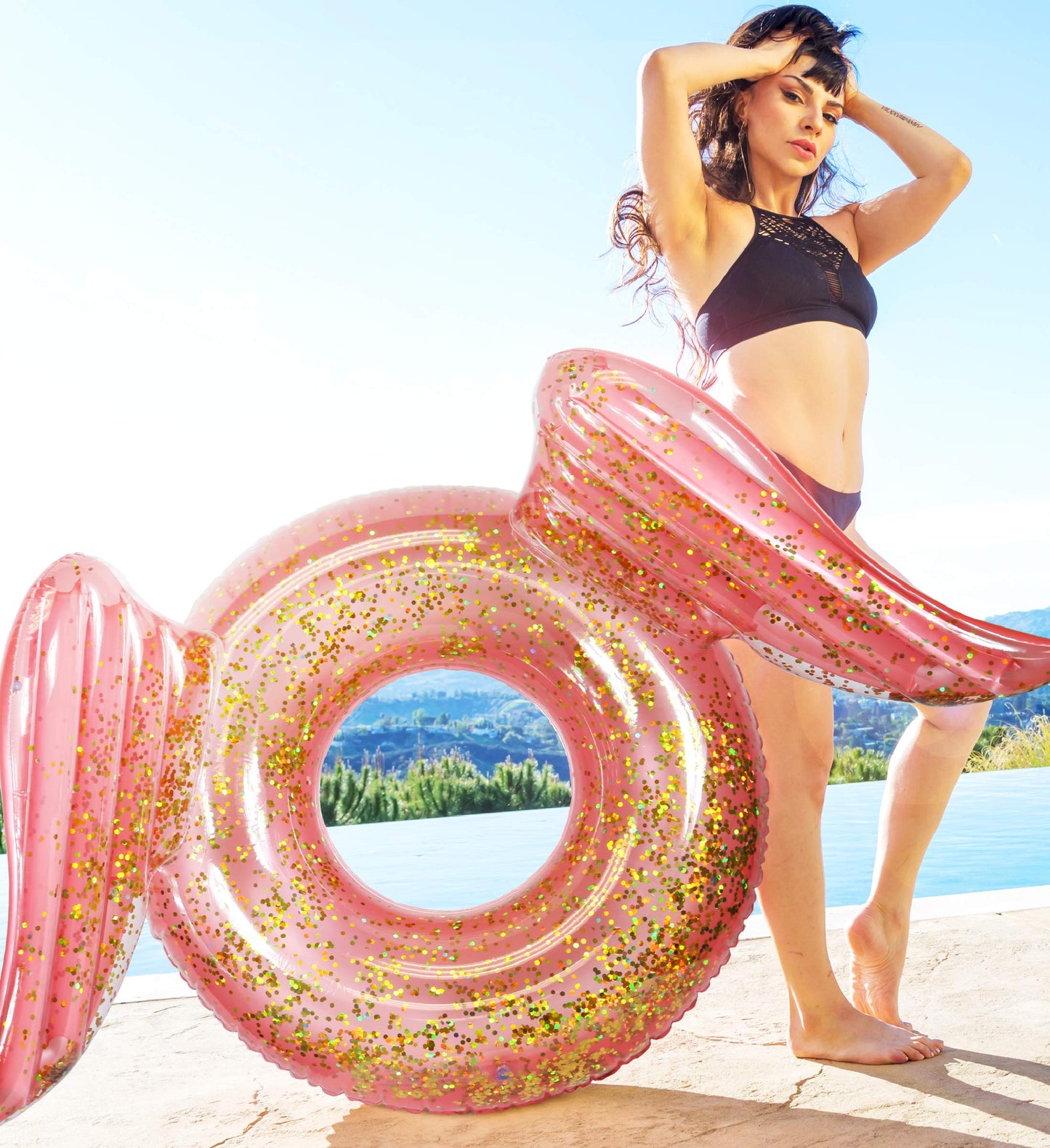 CoTa Global Rose Gold Inflatable Angel Wings Pool Float Tube - Luxurious Inflatable Float Rings for Adults, Perfect Beach Float Tube with Sparkly
