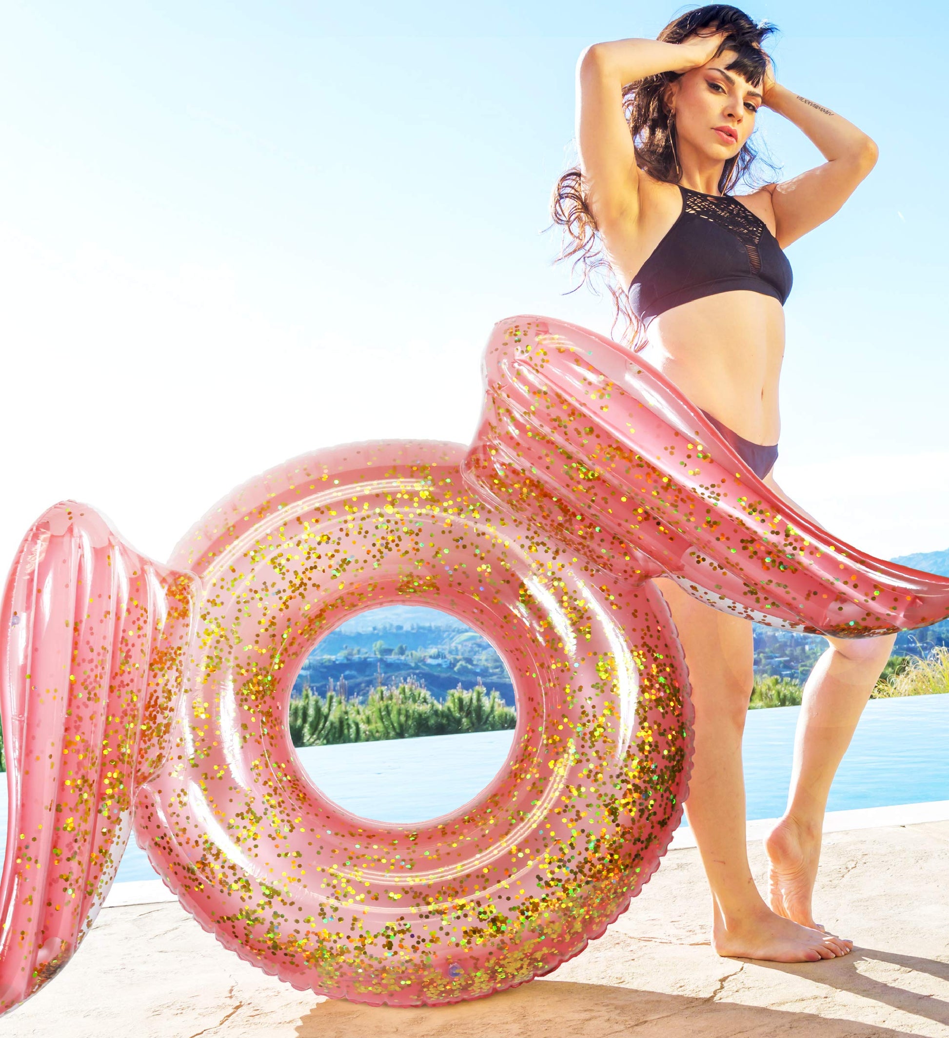 CoTa Global Rose Gold Inflatable Angel Wings Pool Float Tube - Luxurious Inflatable Float Rings for Adults, Perfect Beach Float Tube with Sparkly