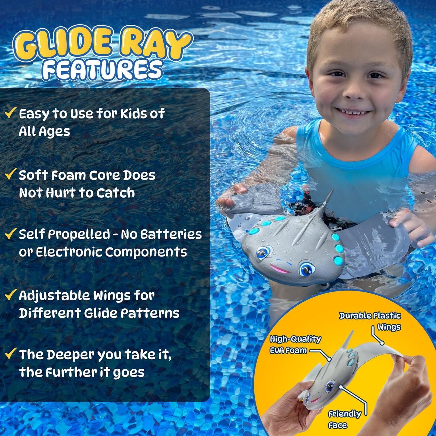 Swimming Pool Toys for Kids: Stingray Pool Torpedo Swim Toy - Self Propelled Water Toy Glides Underwater - Best Water Games & Outdoor Gifts for Boys