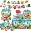 142pcs Summer Christmas Plates Tableware Set Summer Beach Hawaiian Santa Plates Napkins Cups for Summer Pool Mele kalikimaka Tropical Christmas Luau