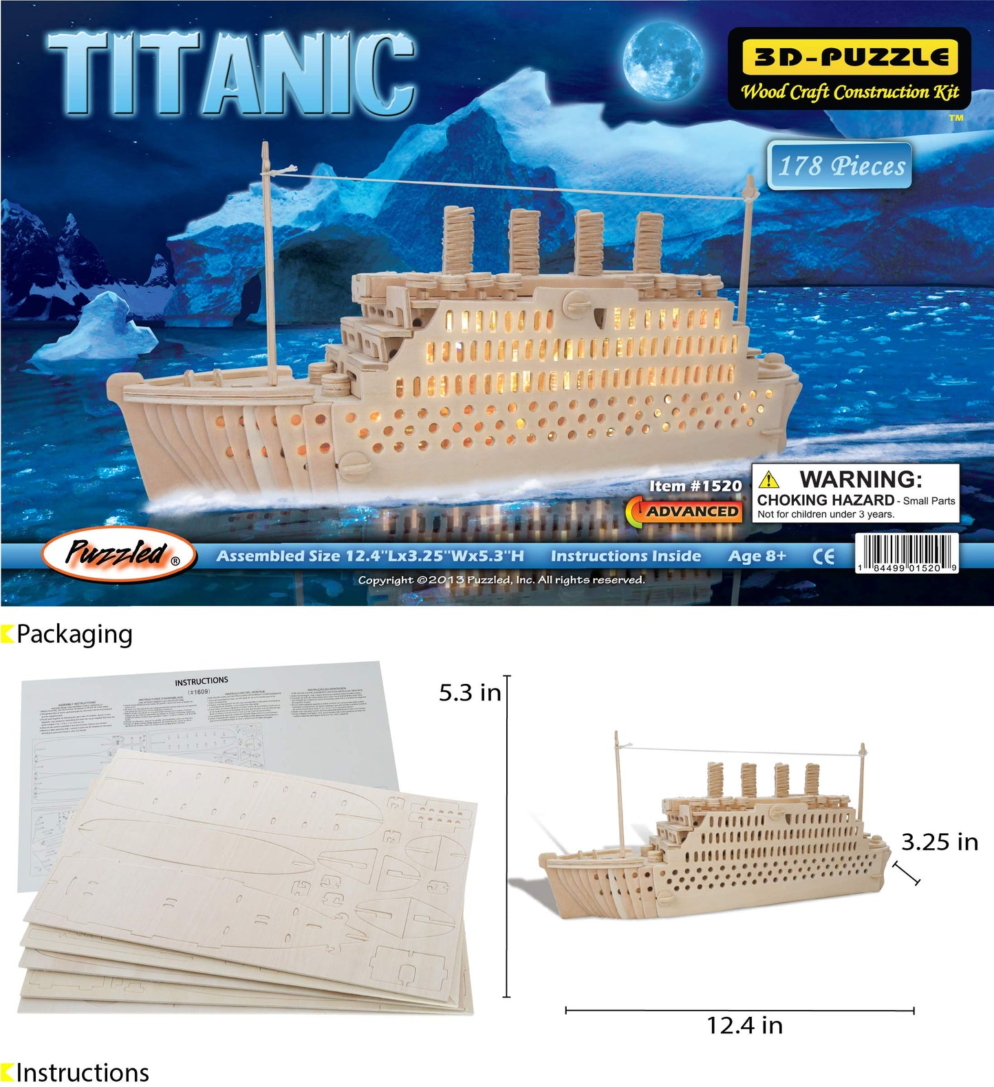 Puzzled 3D Puzzle Titanic Wood Craft Construction Model Kit, Fun Unique & Educational DIY Wooden Toy Assemble Model Unfinished Crafting Hobby Boat