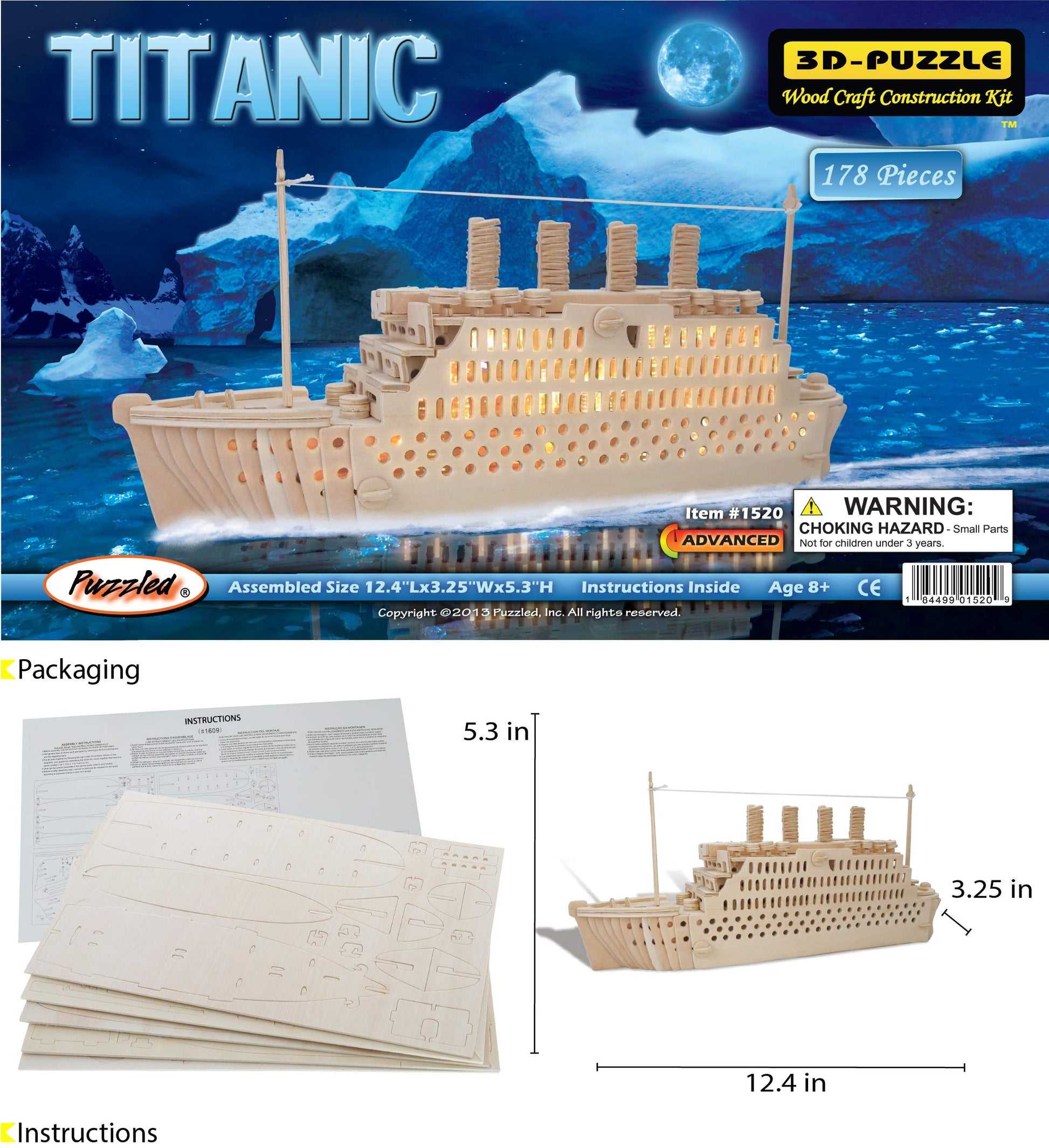 Puzzled 3D Puzzle Titanic Wood Craft Construction Model Kit, Fun Unique & Educational DIY Wooden Toy Assemble Model Unfinished Crafting Hobby Boat