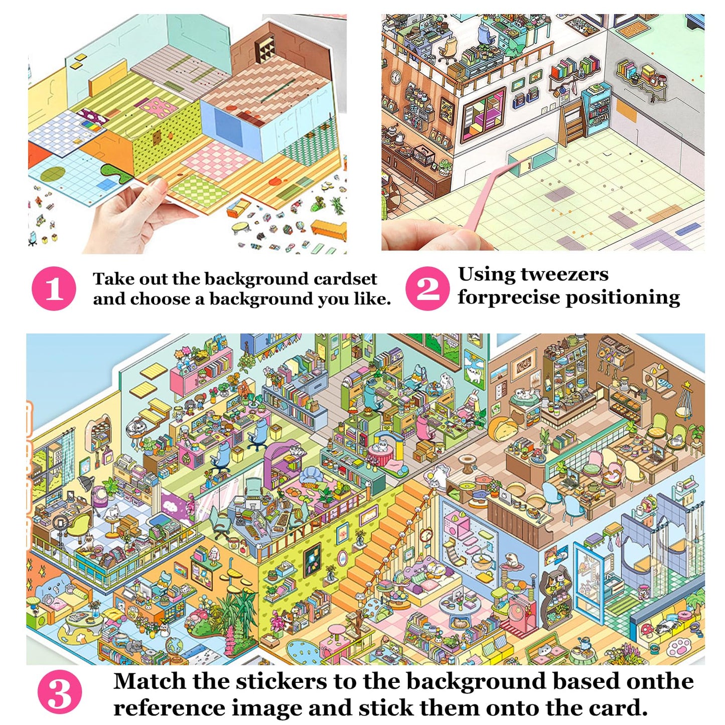 SZXYCZL Hard Mode Oversize Miniature Scene 2 Sets DIY 3D Stickers Scene Book Multiple Scenarios, Make You Own Mini Chinese House Sticker Therapy