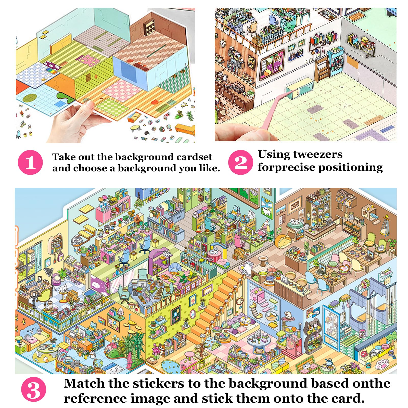 SZXYCZL Hard Mode Oversize Miniature Scene 2 Sets DIY 3D Stickers Scene Book Multiple Scenarios, Make You Own Mini Chinese House Sticker Therapy
