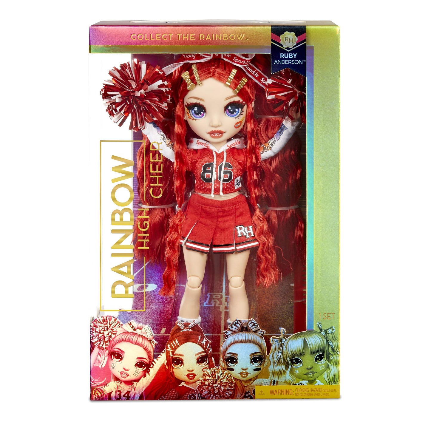 Rainbow High Cheer Ruby Anderson - Red Cheerleader Fashion Doll with 2 Pom Poms and Doll Accessories, for Kids 6-12 Years Old