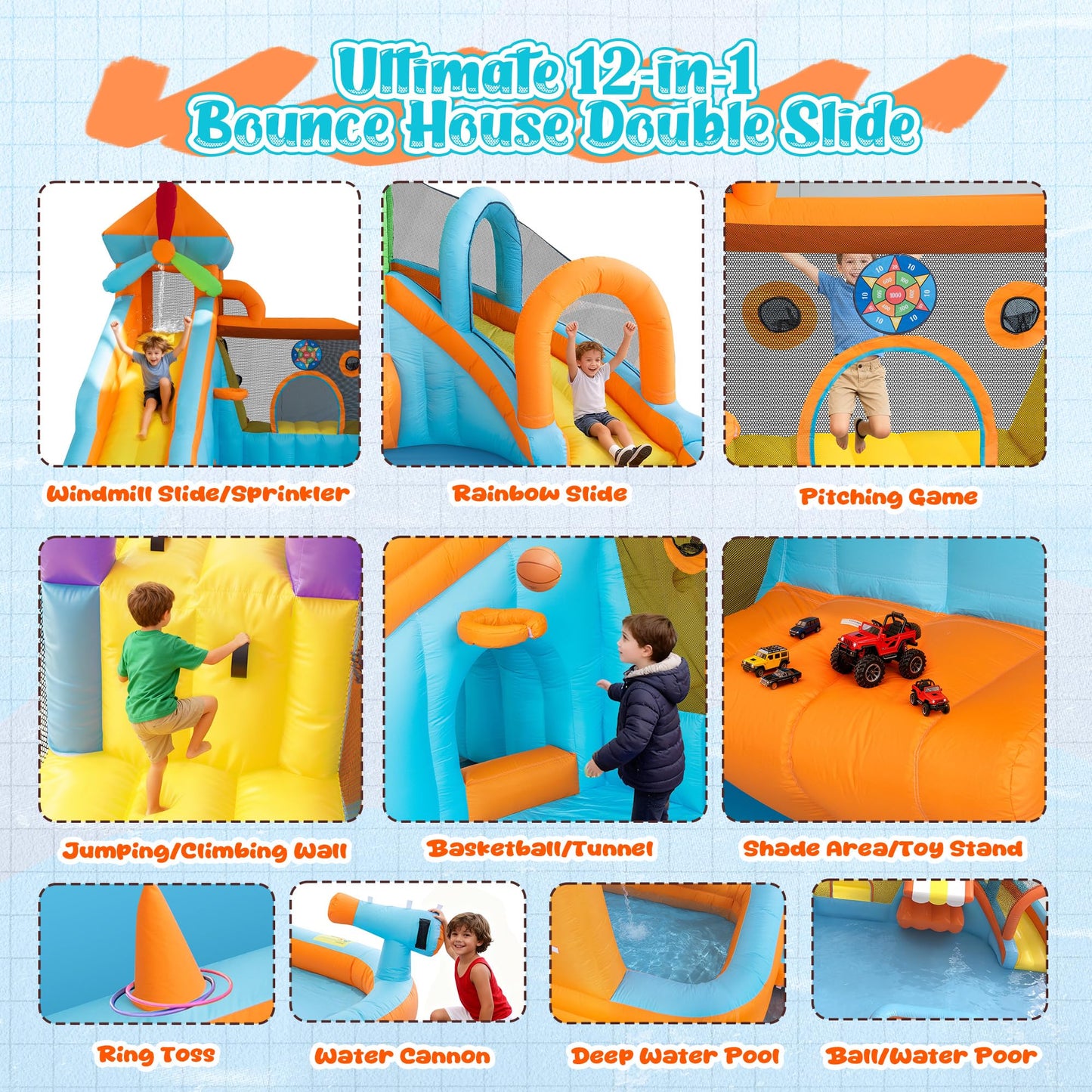 Leistooyfan 12 in 1 Double Water Slide Bounce House for Big Kids