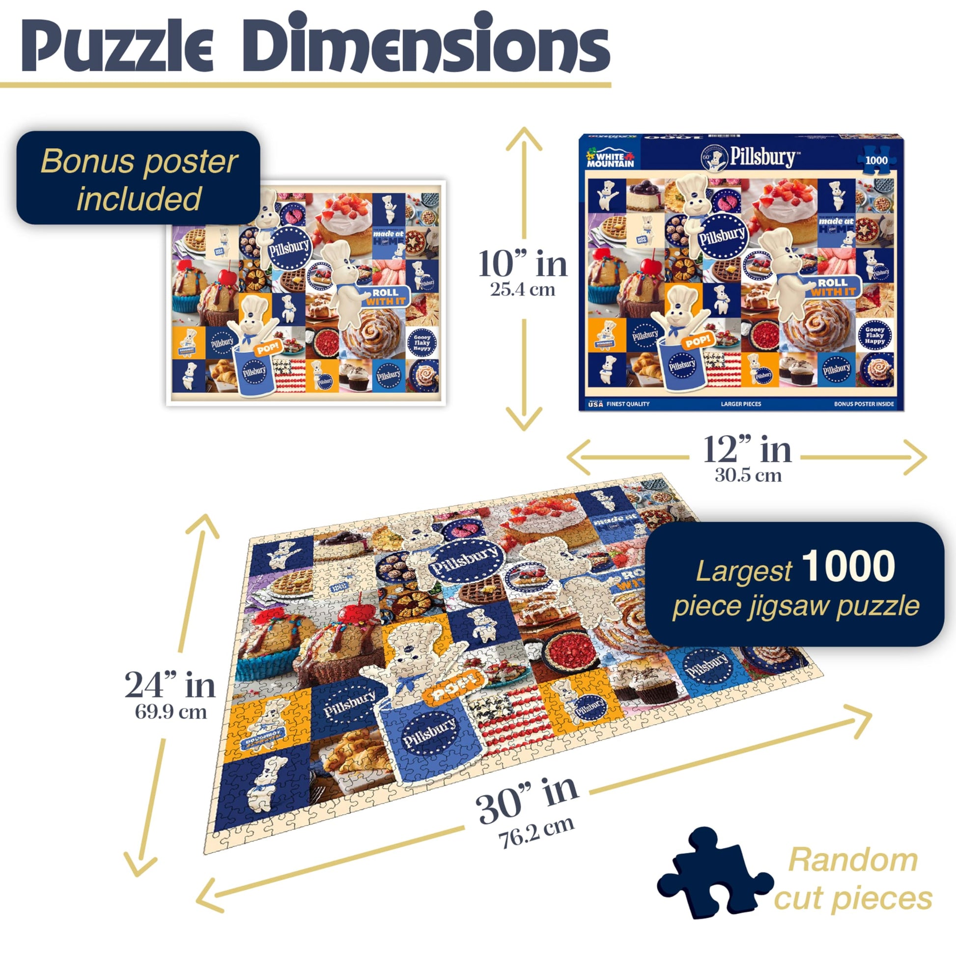 White Mountain 1000 Piece Jigsaw Puzzle Nostalgic Desserts Collage Puzzles with Large Pieces, Gift for Adults and Family 24"x30" - Pillsbury