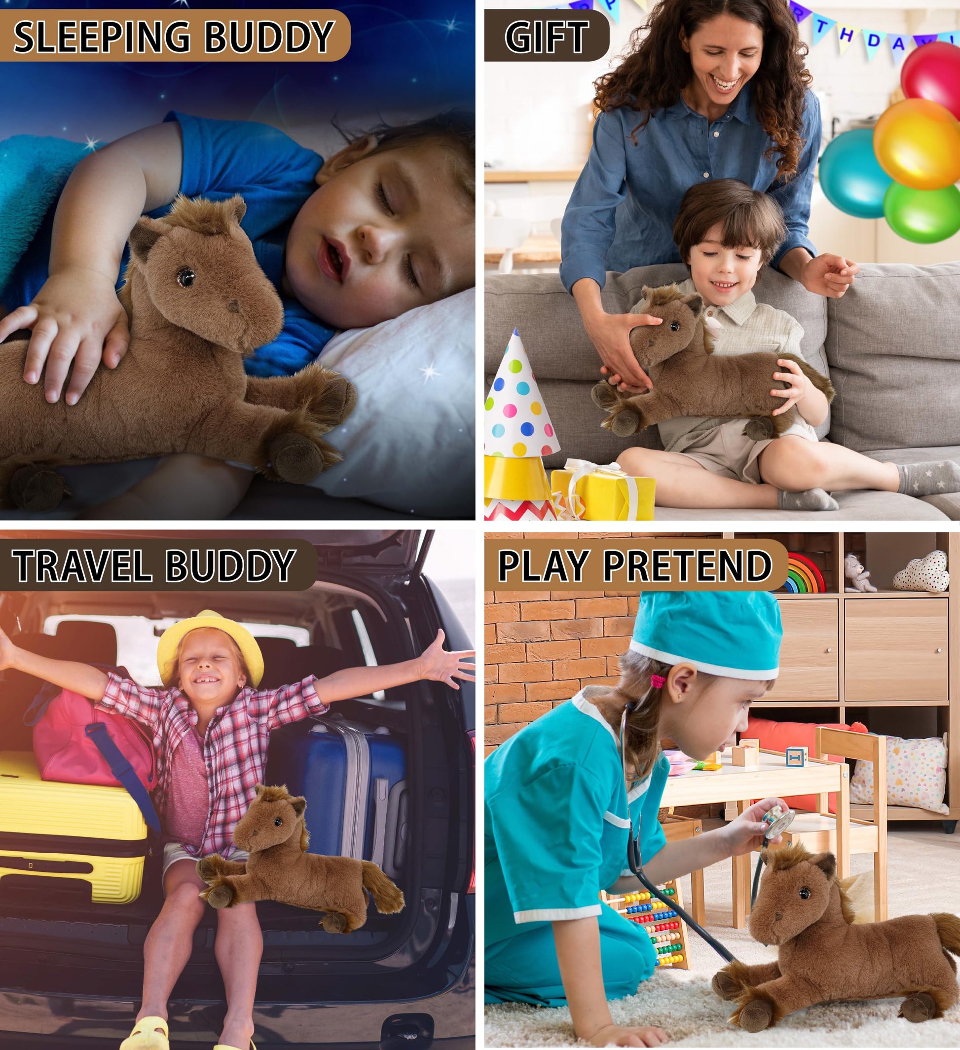 DolliBu Fancy Lying Brown Horse Super Soft Stuffed Animal, Cute Realistic Stuffed Animals for Girls, Boys, Adults Animal Gifts, Kids Farm Nursery