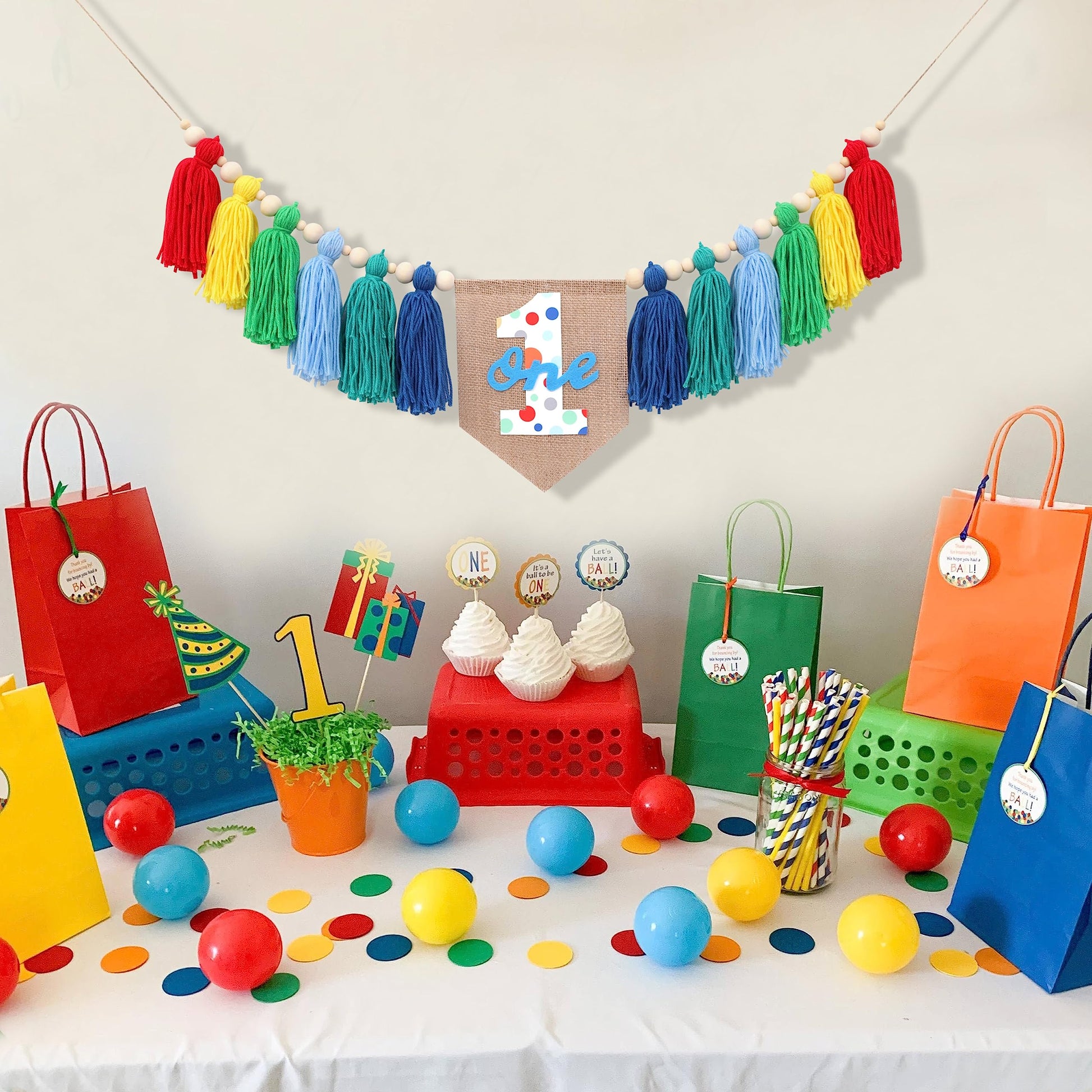 Rainbow 1st High Chair Banner - Colorful Tassel Highchair Banner, 1st Birthday Boy, Cake Smash Backdrop, Birthday Highchair Yarn Tassel Banner