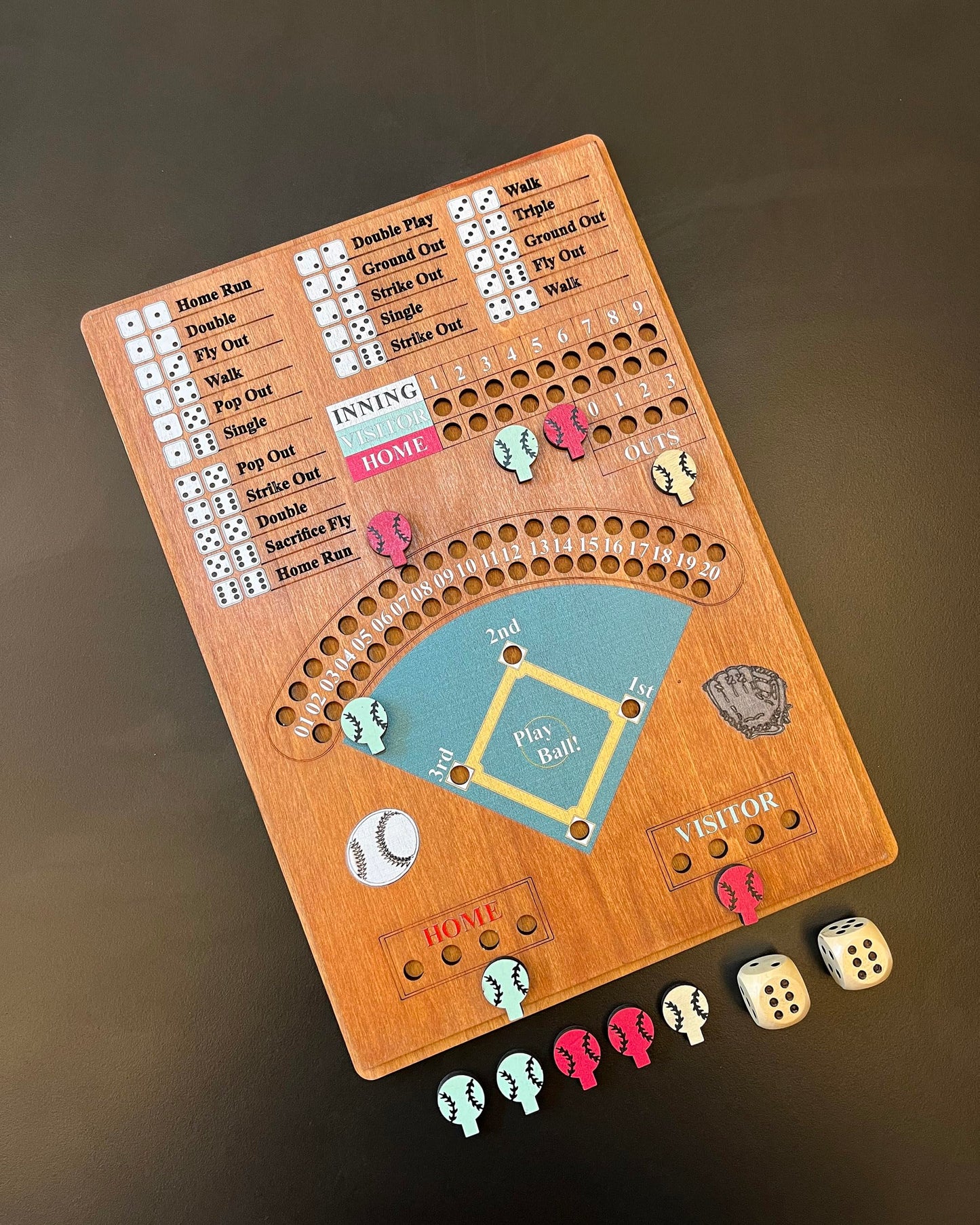 CBLKUS Baseball Dice Board Game,Fun Board Game with Dice,Wooden Baseball Games for Family,Party and Holiday Gatherings,Baseball Board Game Premium