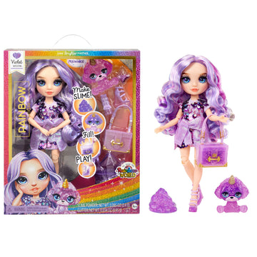 Rainbow High Violet, Purple with Slime Kit & Pet, 11" Shimmer Posable Fashion Doll with DIY Sparkle Slime, Magical Yeti Pet, Fun Play Accessories