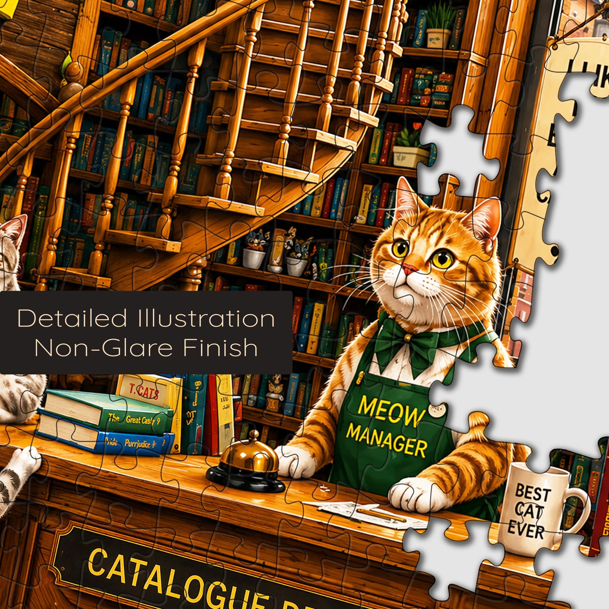 Cat Puzzle for Adults 1000 Pieces - Cozy Bookstore Library Cats Jigsaw