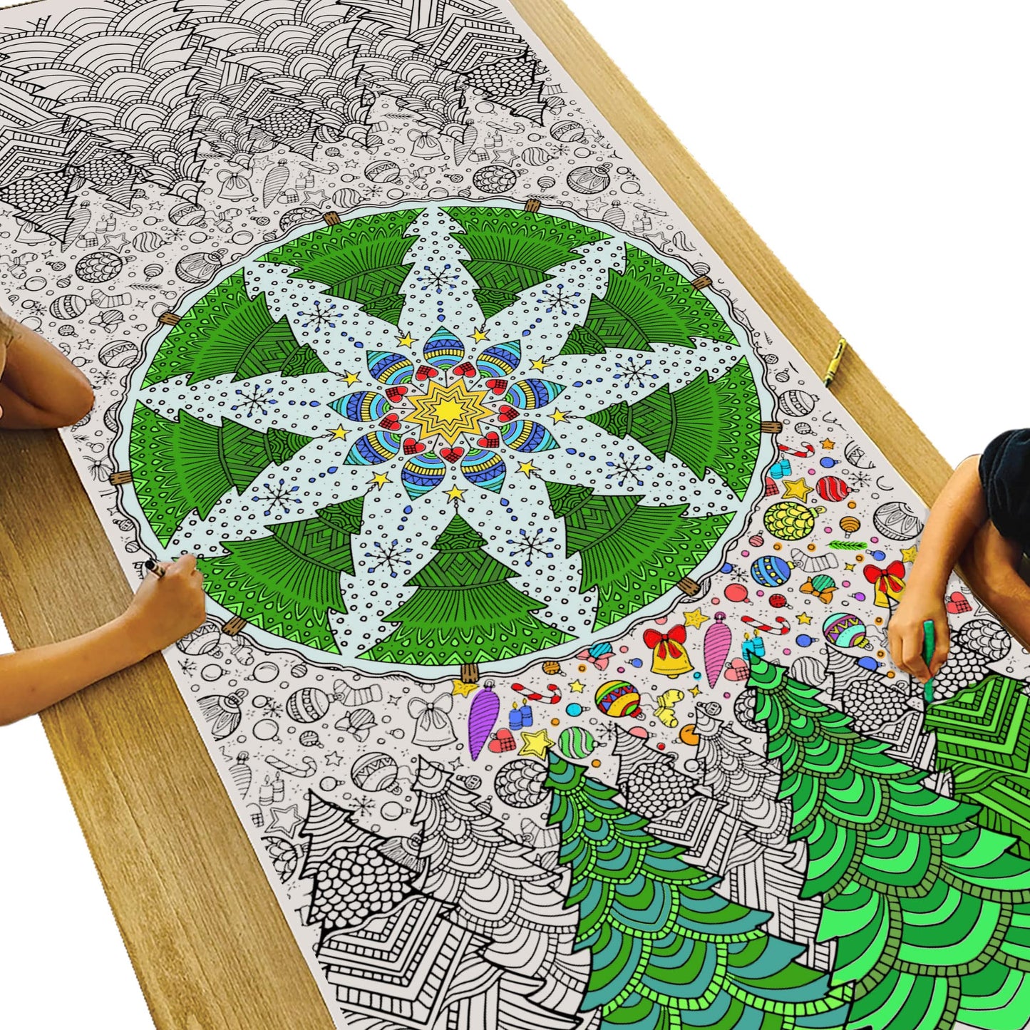 Tiny Expressions - Jumbo Christmas Mandala Coloring Poster - Rolled, No Creases 72" x 30" Coloring Paper for Teens or Adults - Giant Wall Art Craft