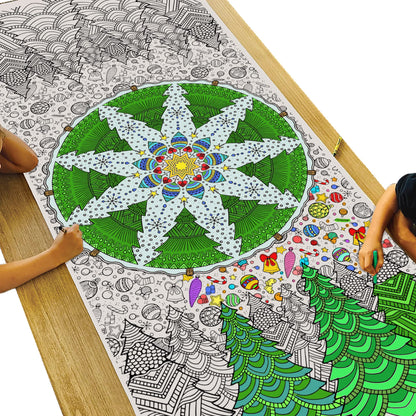 Tiny Expressions - Jumbo Christmas Mandala Coloring Poster - Rolled, No Creases 72" x 30" Coloring Paper for Teens or Adults - Giant Wall Art Craft