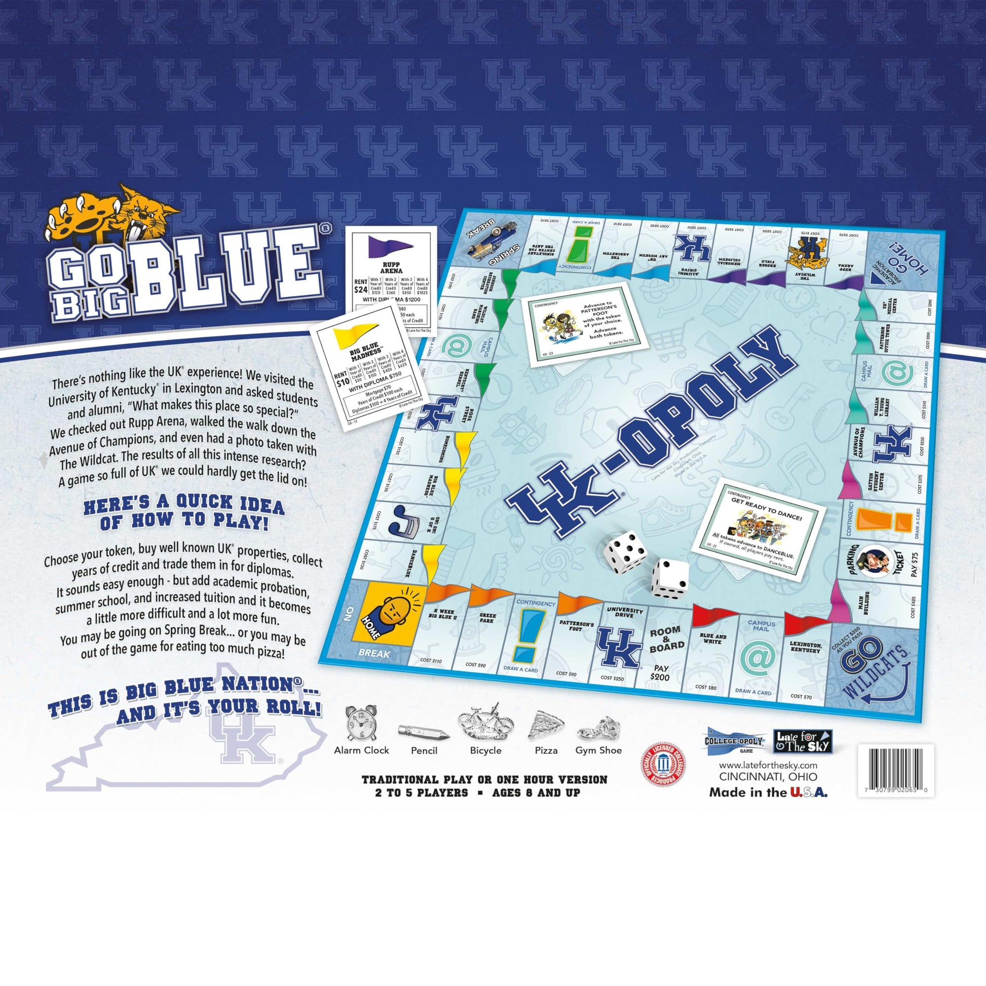 Late for the Sky University-Themed Opoly Board Game, 2-6 Players, Family Party Strategy, Tokens & Campus Locations, Gift for Students, Alumni and Fans