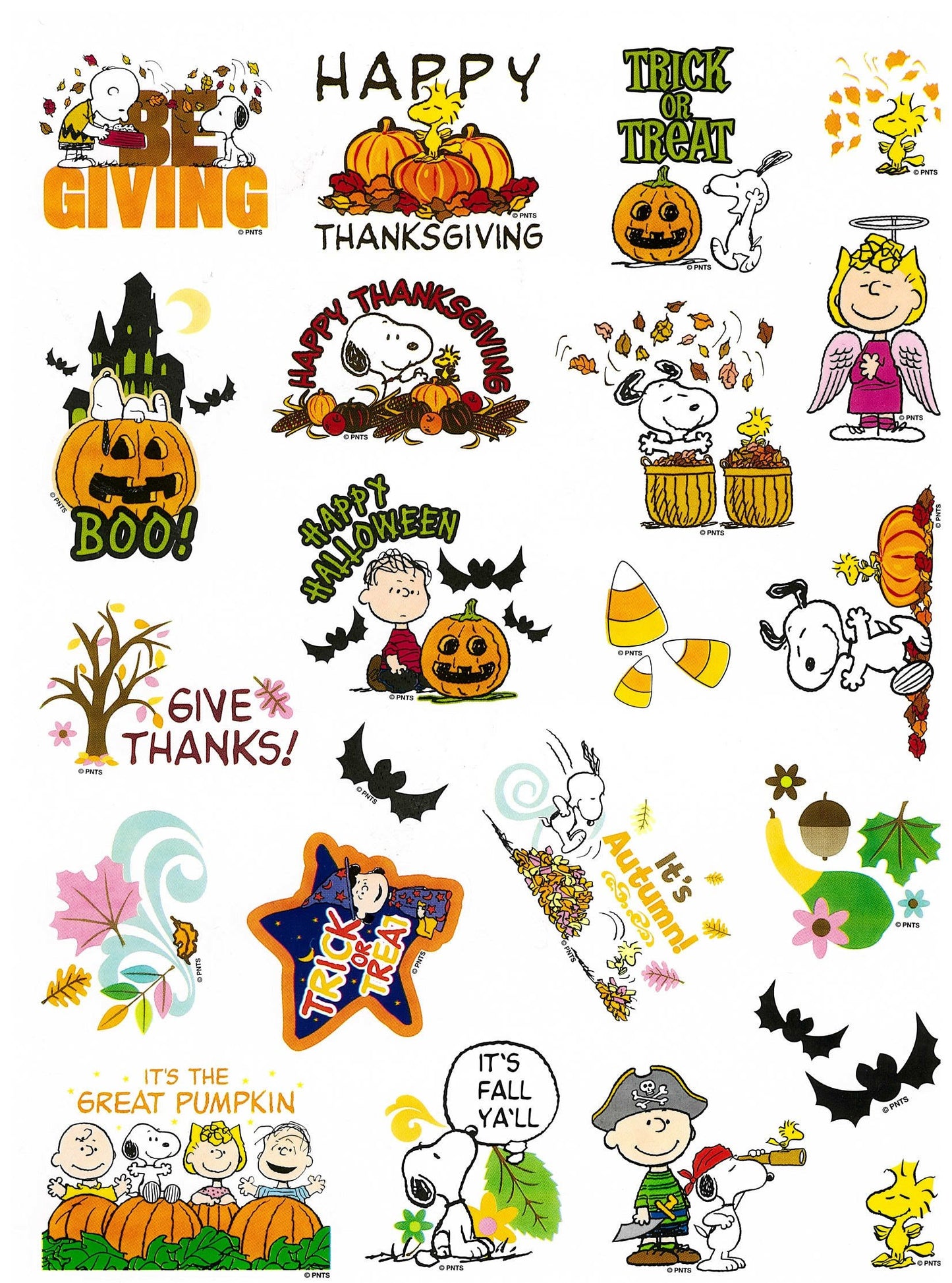 Peanuts Gang Snoopy Charlie Brown Lucy Linus Character Christmas Easter Thanksgiving Halloween 4th of July Seasonal Holiday Sticker Set, 5 Sheets 118