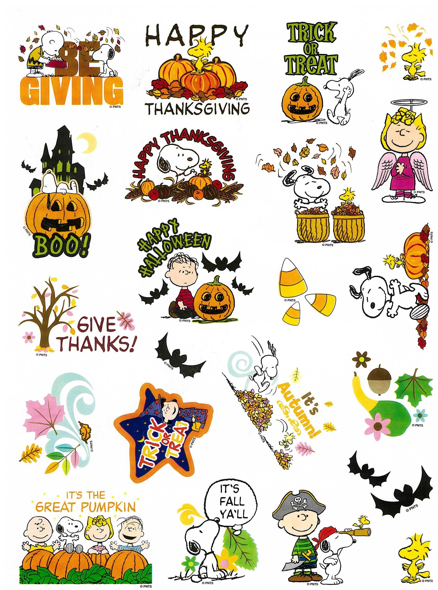 Peanuts Gang Snoopy Charlie Brown Lucy Linus Character Christmas Easter Thanksgiving Halloween 4th of July Seasonal Holiday Sticker Set, 5 Sheets 118