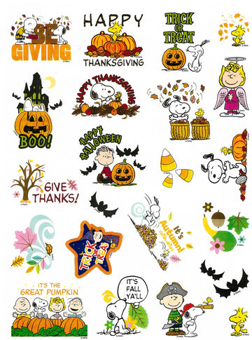 Peanuts Gang Snoopy Charlie Brown Lucy Linus Character Christmas Easter Thanksgiving Halloween 4th of July Seasonal Holiday Sticker Set, 5 Sheets 118