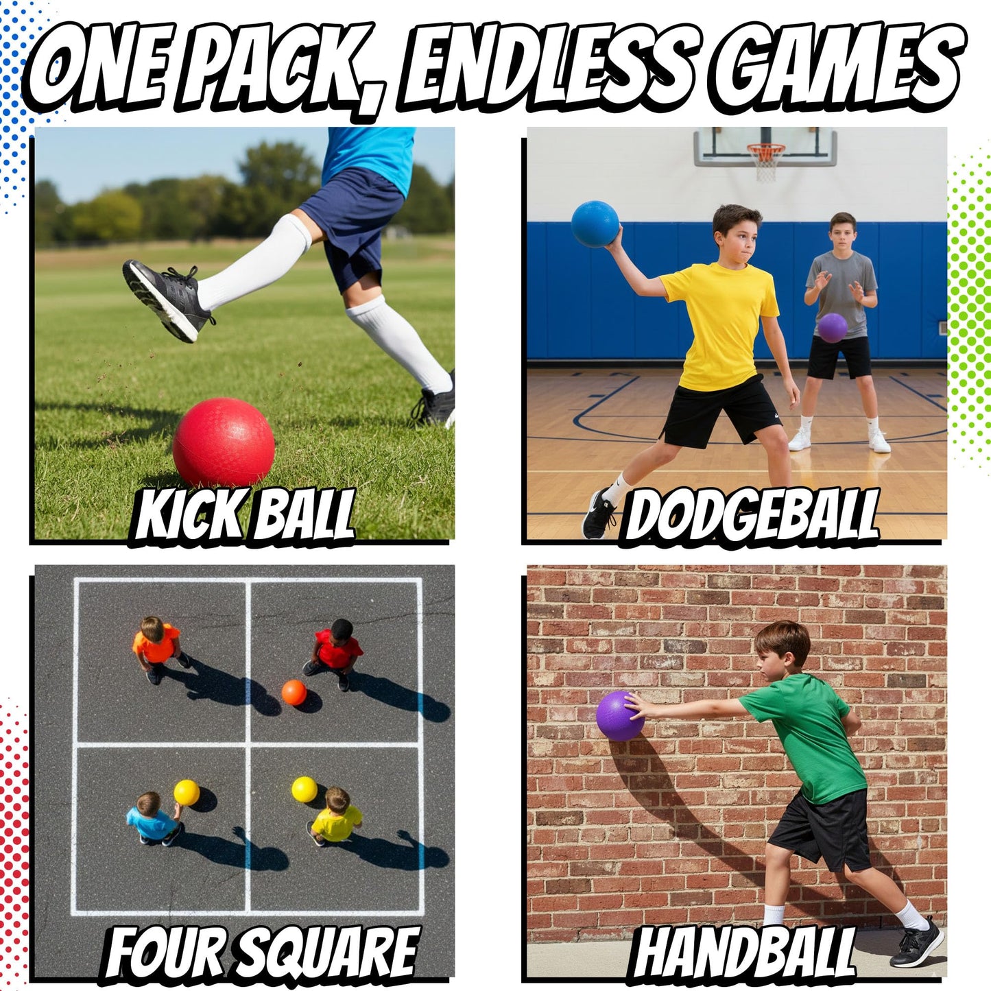 8.5-Inch Kickball Playground Balls for Kids & Adults (6-Pack)