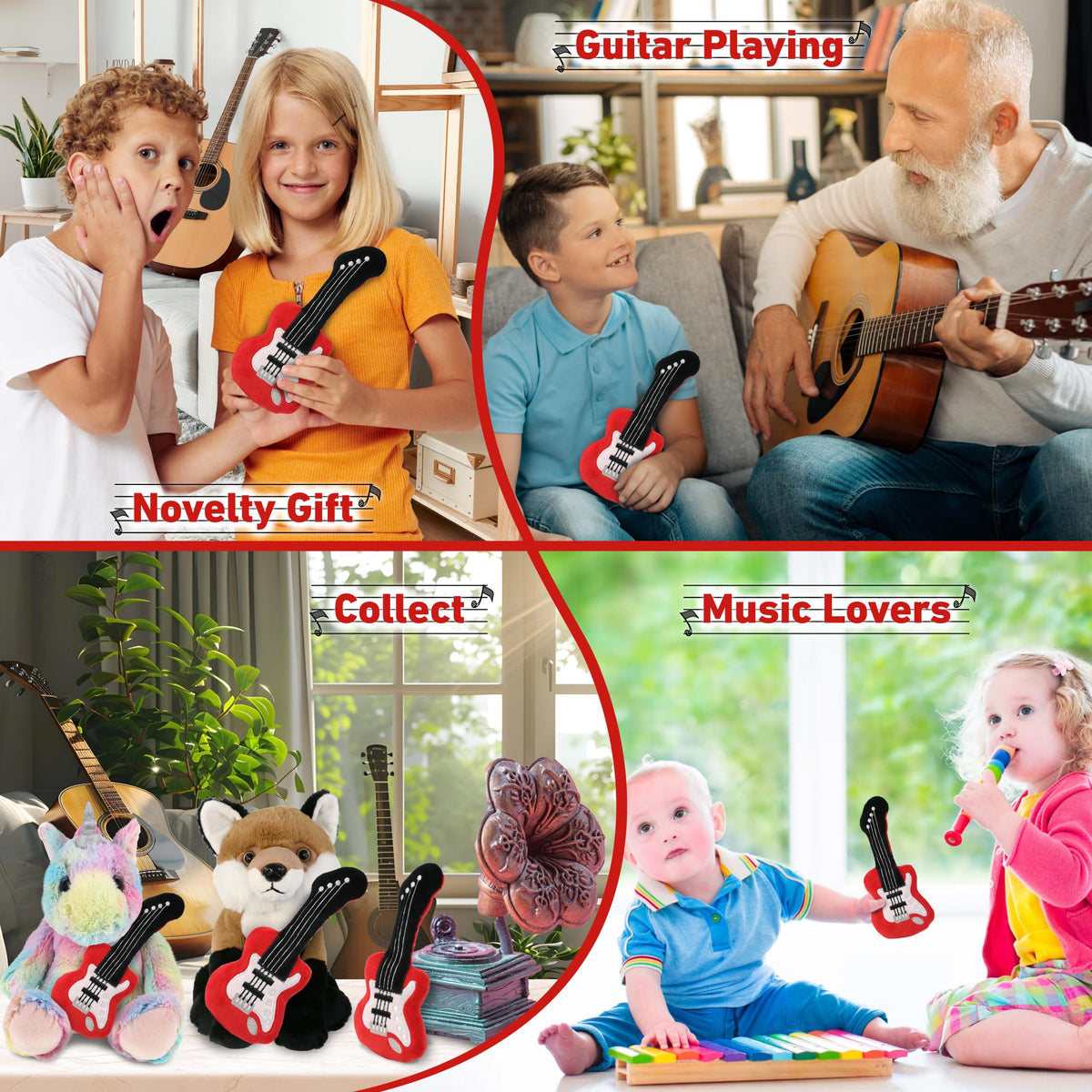 DolliBu Electric Guitar Stuffed Plush - Cute Super Soft Musical Instrument for Kids and Babies, Boy and Girls Guitar Toy - 6 Inch