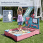 BELLEZE Wooden Sandbox, 49x39in Kids Sand Pit for Backyard, Outdoor Sandbox with Cover and Bottom Liner, Built-in Corner Seating, Bench Storage, Sand