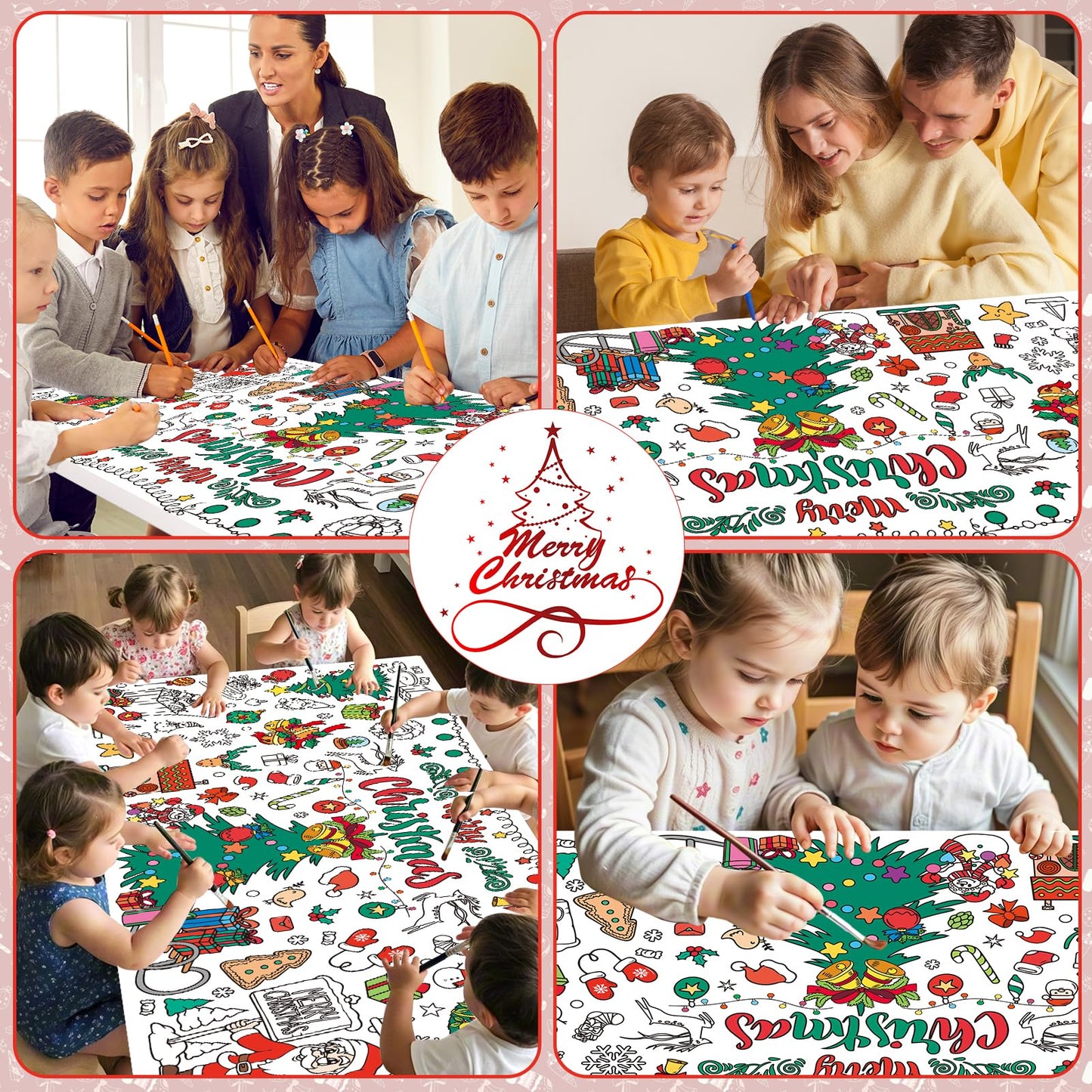 Litmitfu Giant Christmas Coloring Poster - Large Merry Christmas Coloring Tablecloth for Kids, Jumbo Xmas Paper Coloring Table Cloth Banner Activities