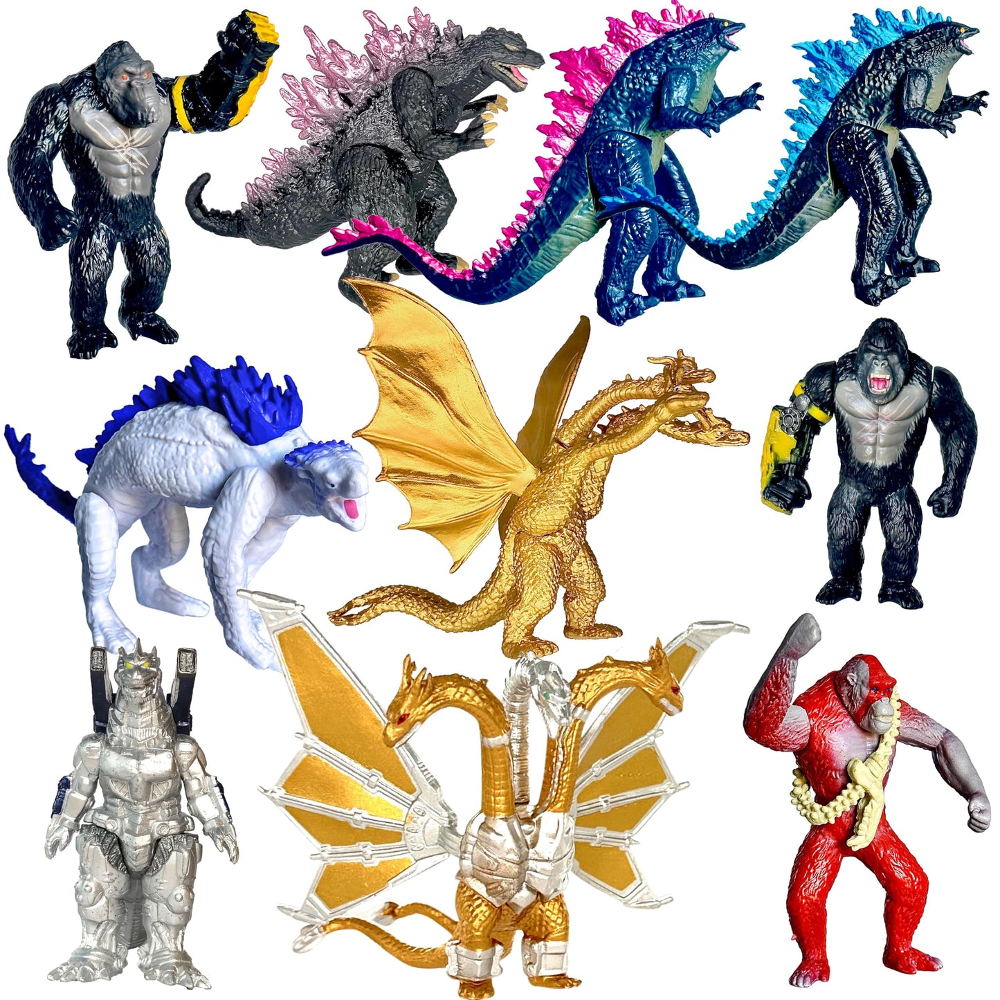 TwCare Set of 10 Godzilla x Kong: The New Empire, Dinosaur Dragon Toys Action Figures, Evolved Basic Exquisite Battle Roar B.E.A.S.T. Glove Shimo