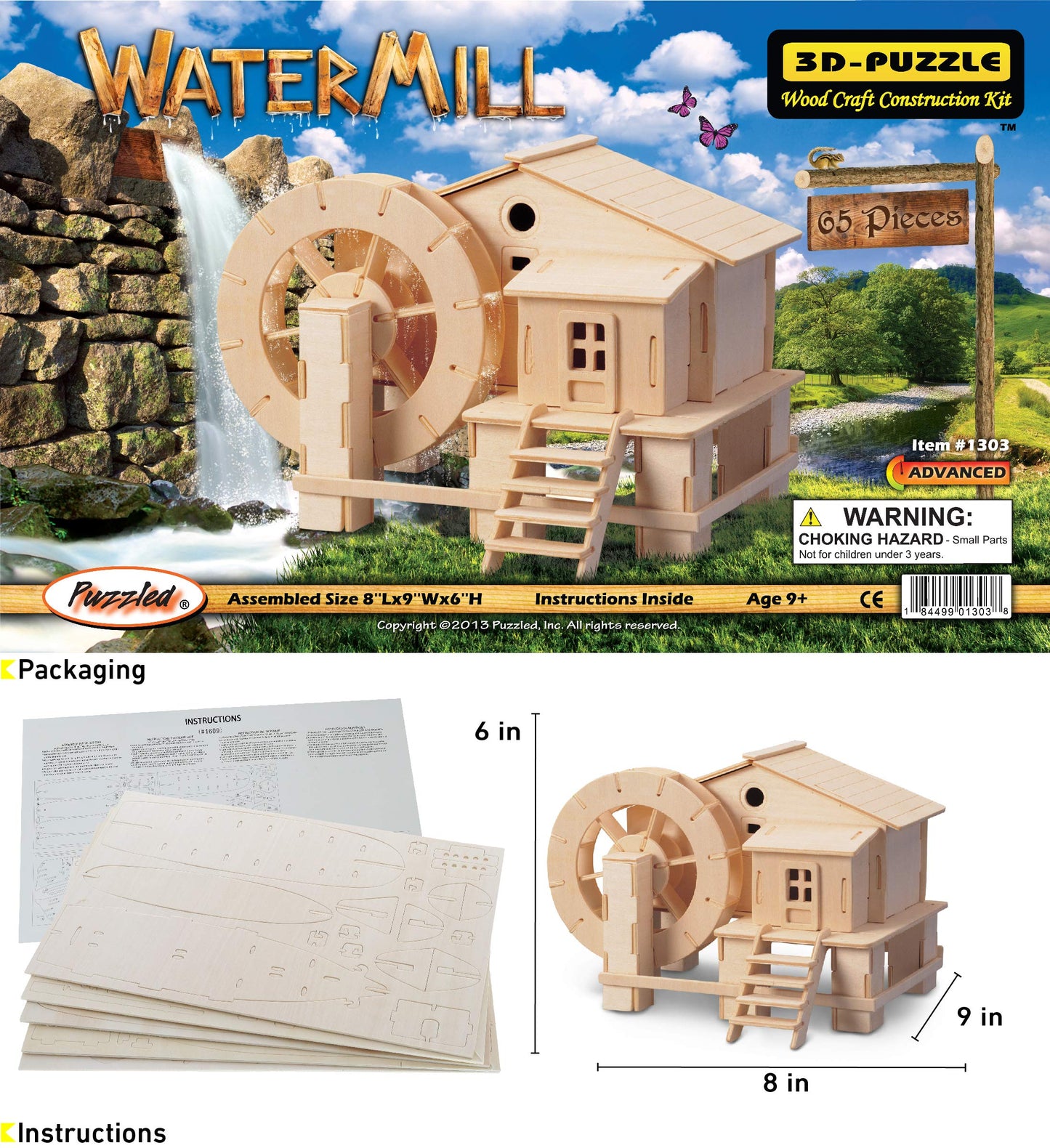 Puzzled Water Mill 3D Jigsaw Woodcraft Kit Wooden Puzzle