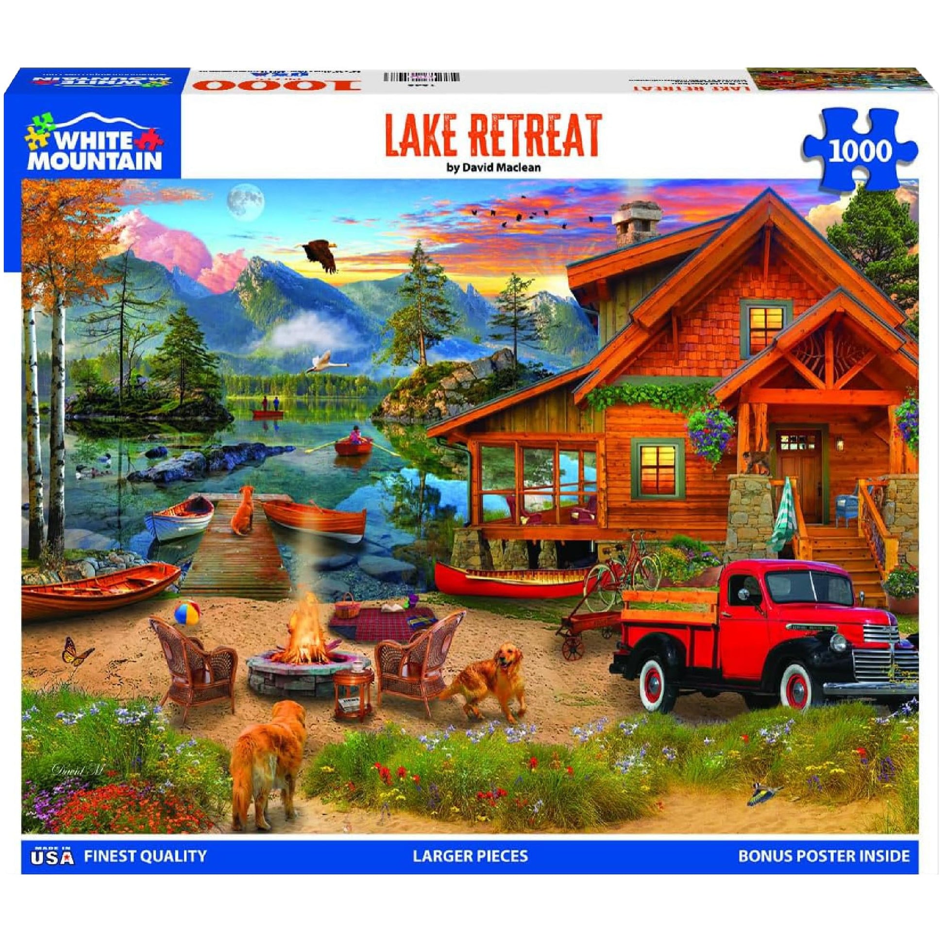 White Mountain 1000 Piece Jigsaw Puzzle Scene Summer Cabin, Lake Retreat