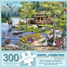 Bits and Pieces - 300 Piece Jigsaw Puzzle for Adults - Cabin by The Lake - Woodland Animal Spring Forest Jigsaw Puzzle by Artist The Macneil Studio