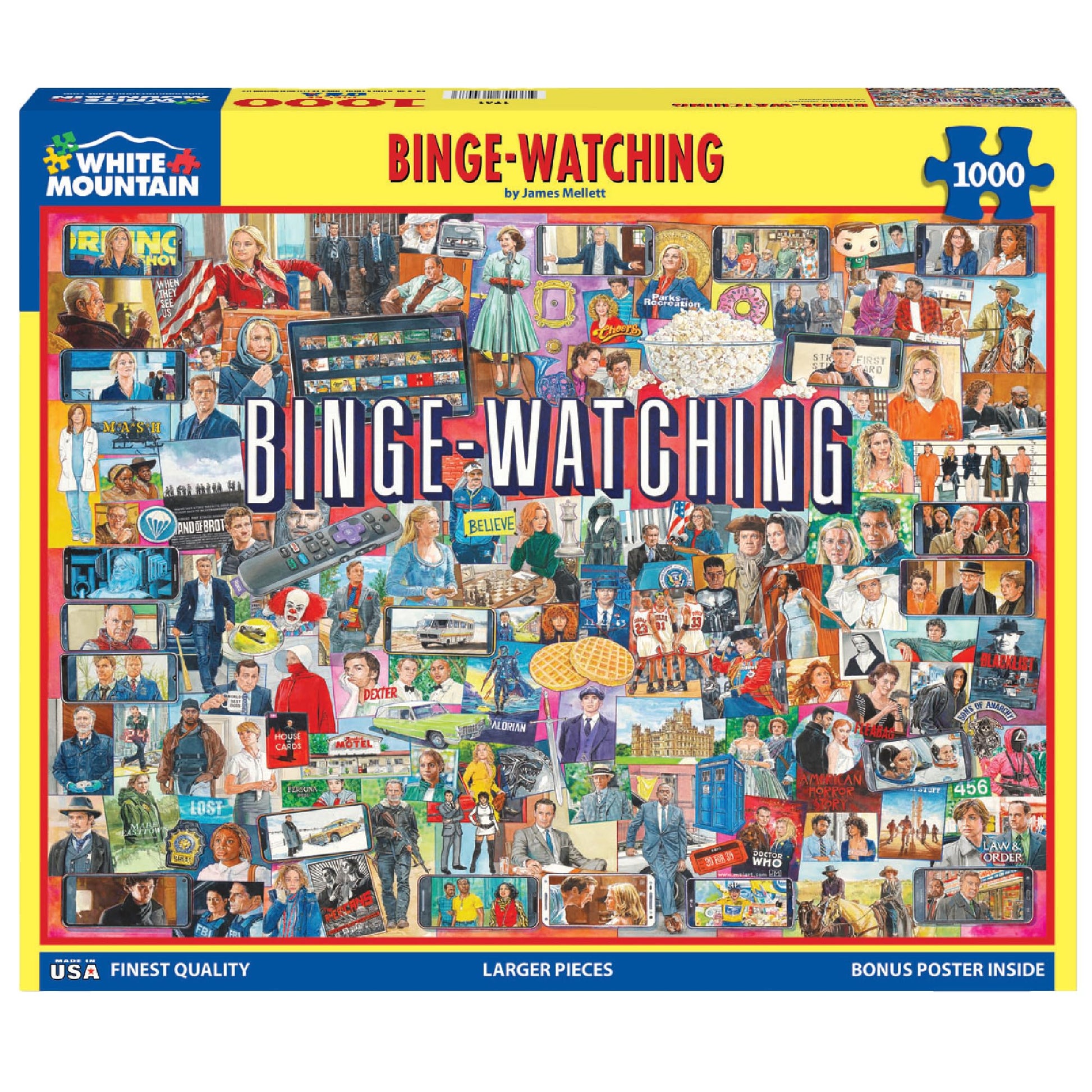 White Mountain 1000 Piece Jigsaw Puzzle TV Shows Pop, Binge Watching