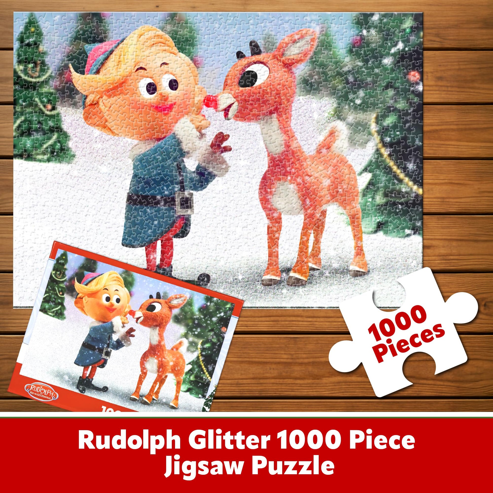 Aquarius Rudolph the Red Nosed Reindeer 1000 Piece Glitter Jigsaw Puzzle for Adults and Teens - 20"x28" Christmas Collectible Gift