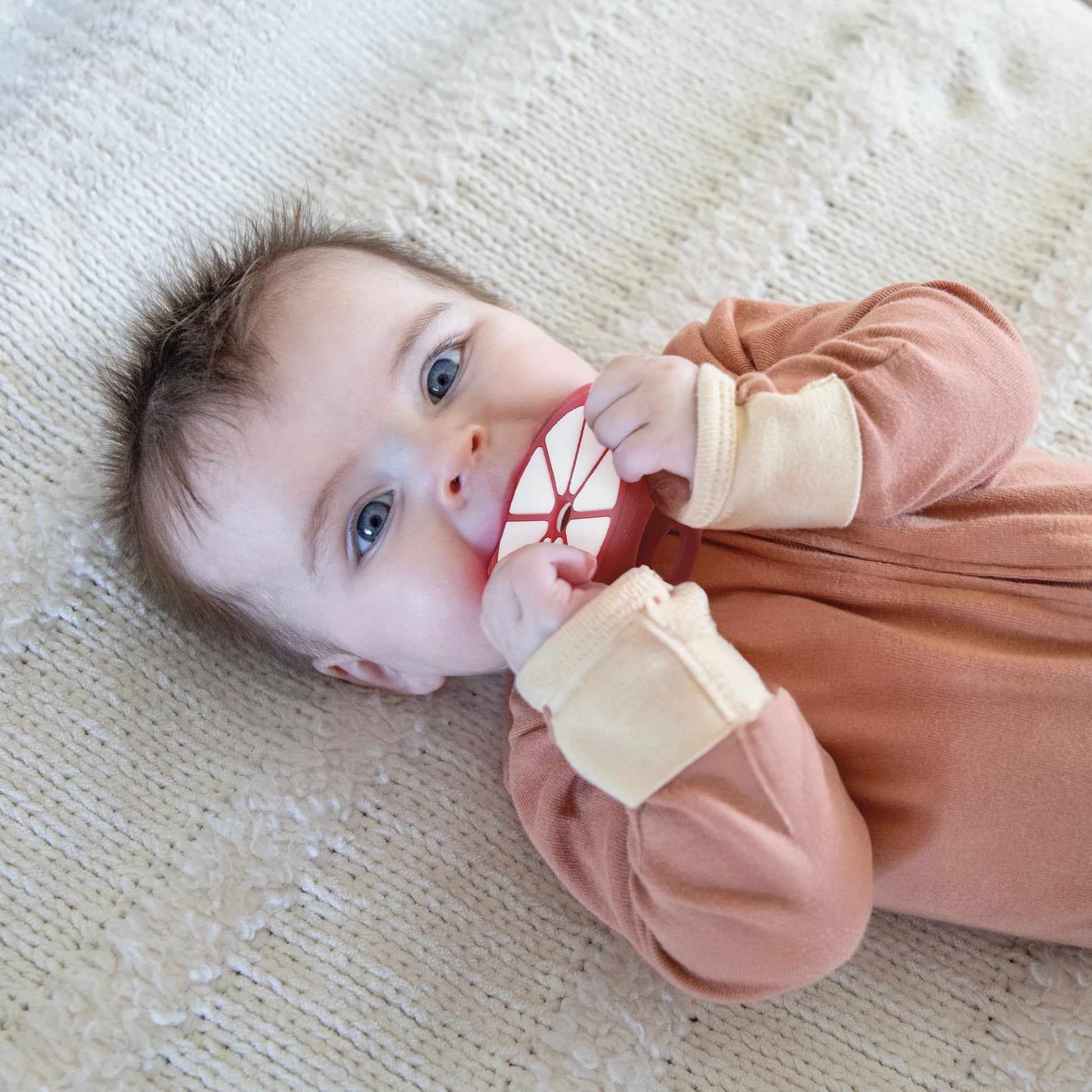 Orange and Mangosteen Silicone Teethers Baby Teething Toys, Newborn Essentials Must Haves, Easy-to-Hold Design Teething Ball Baby Essentials, BPA-Free