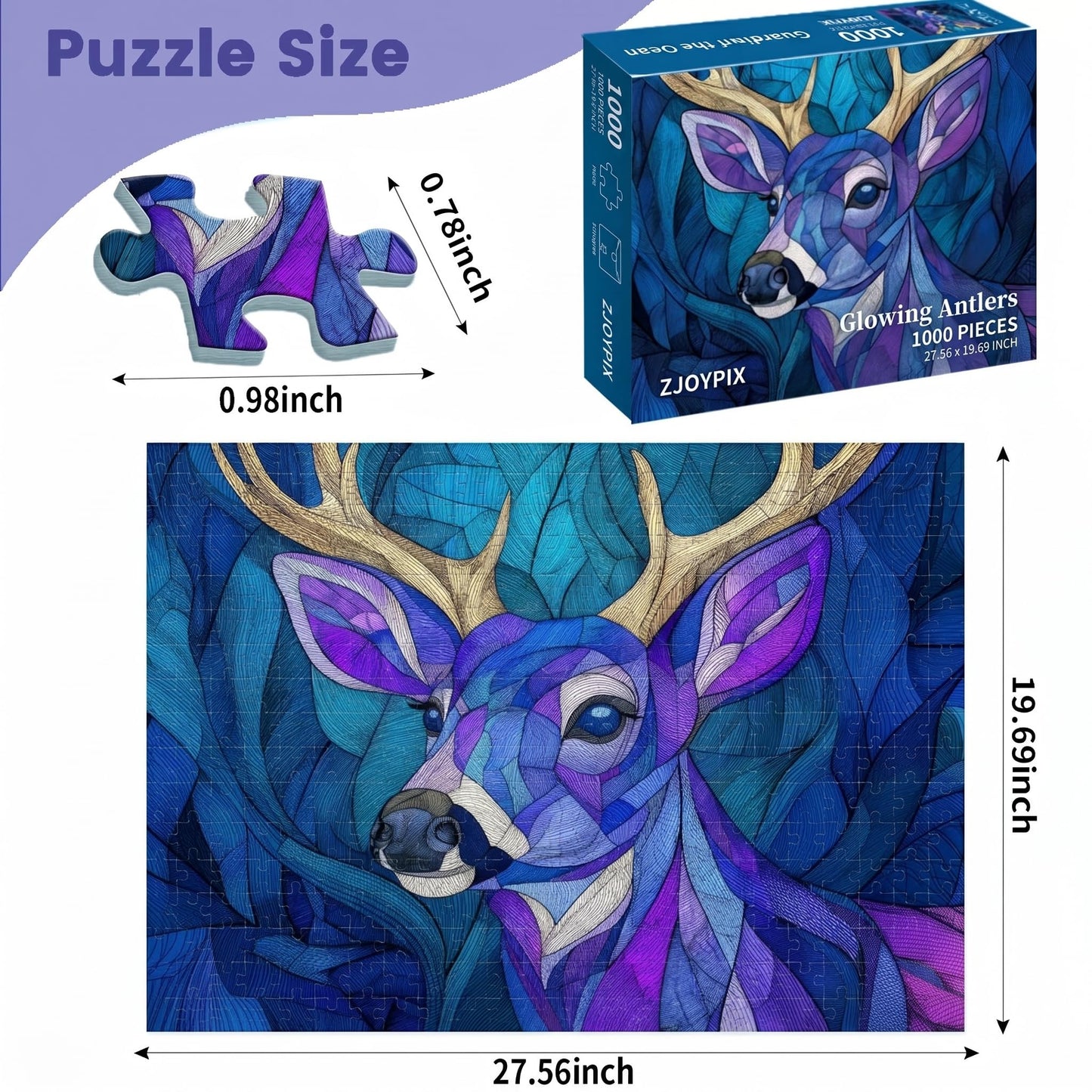 1000 Piece Puzzle for Adults, Glowing Antlers Jigsaw Puzzle for Adults, Premium Matte Finish, Thick Blue Cardboard, Fun and Challenging Family Game